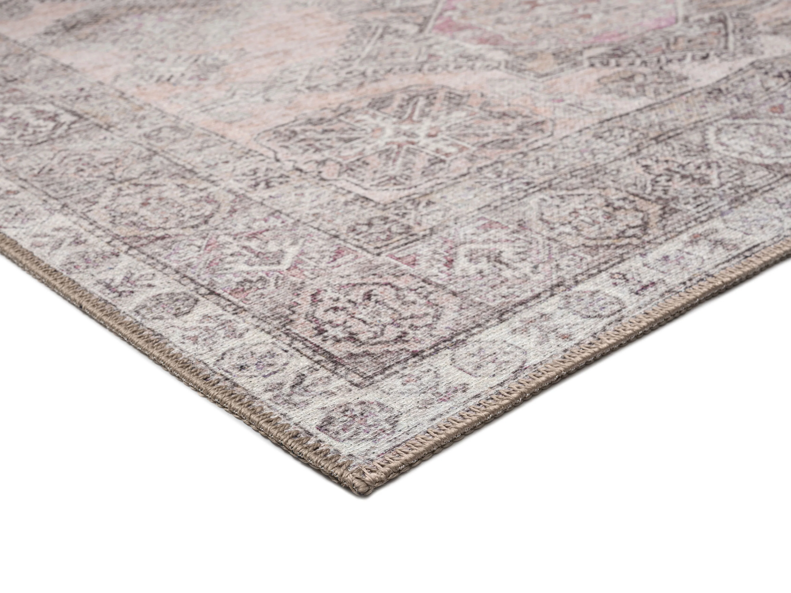 Mindi Grey and Pink Traditional Distressed Washable Rug - Image 10