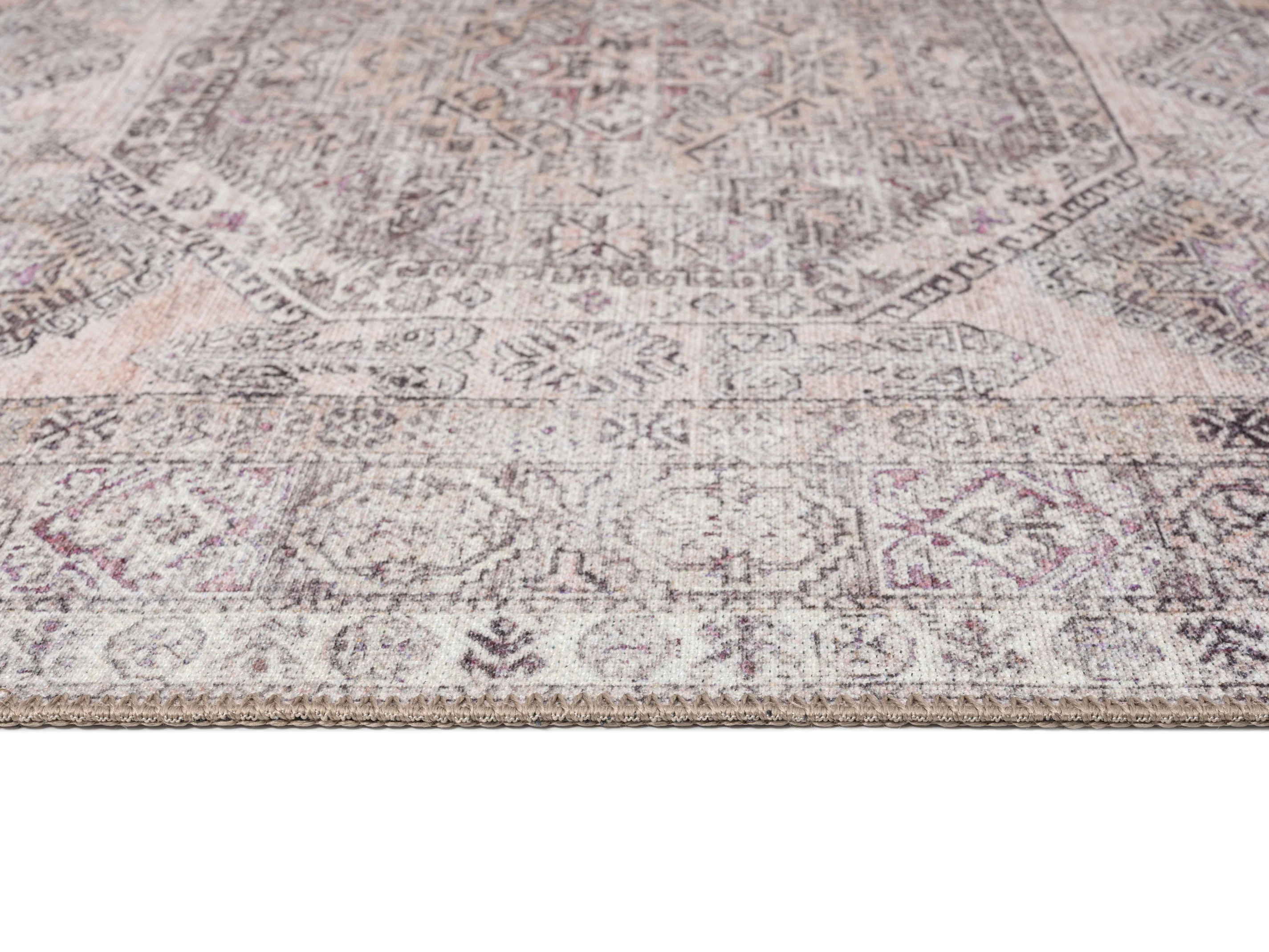 Mindi Grey and Pink Traditional Distressed Washable Rug - Image 11