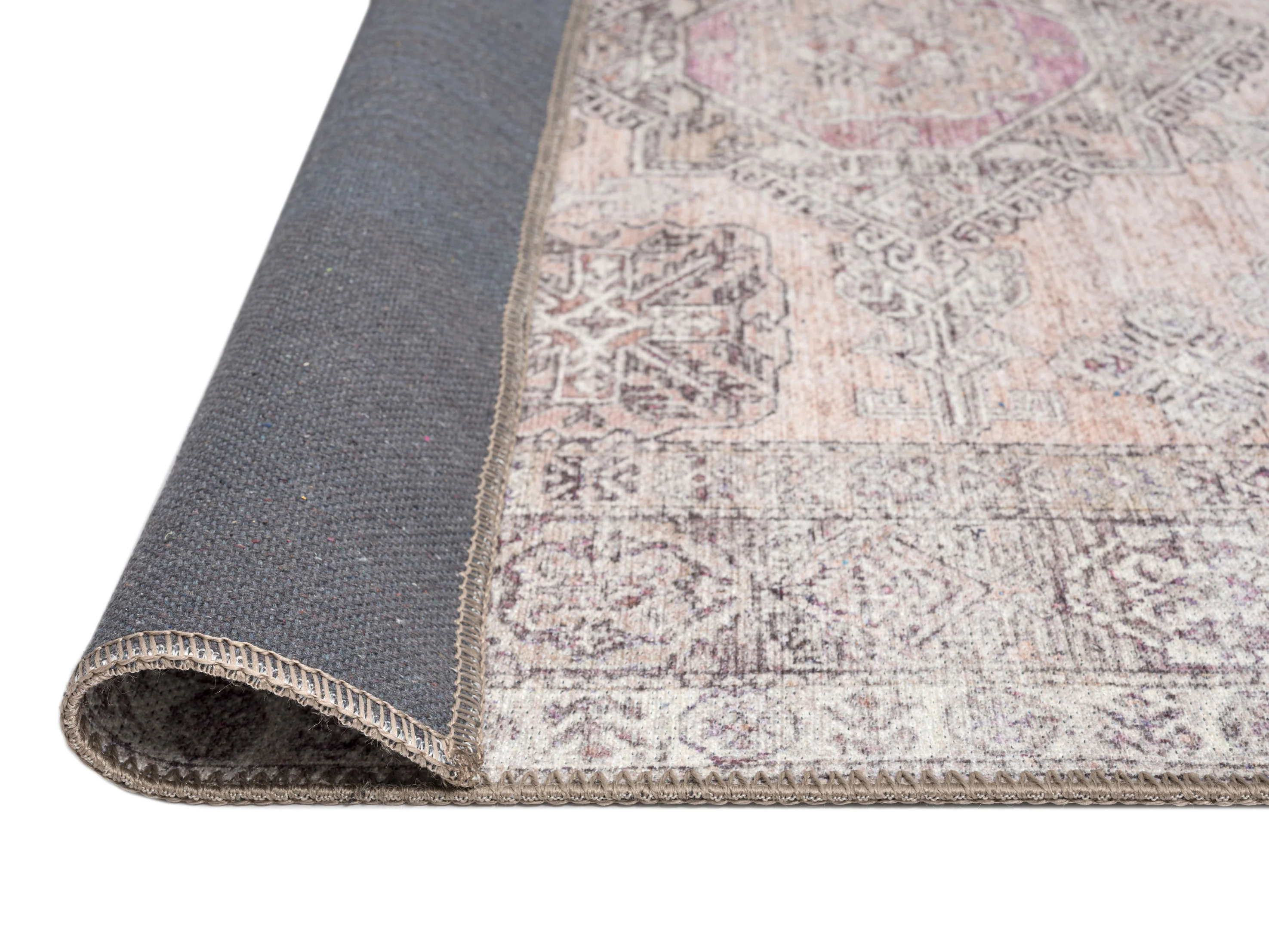 Mindi Grey and Pink Traditional Distressed Washable Rug - Image 12