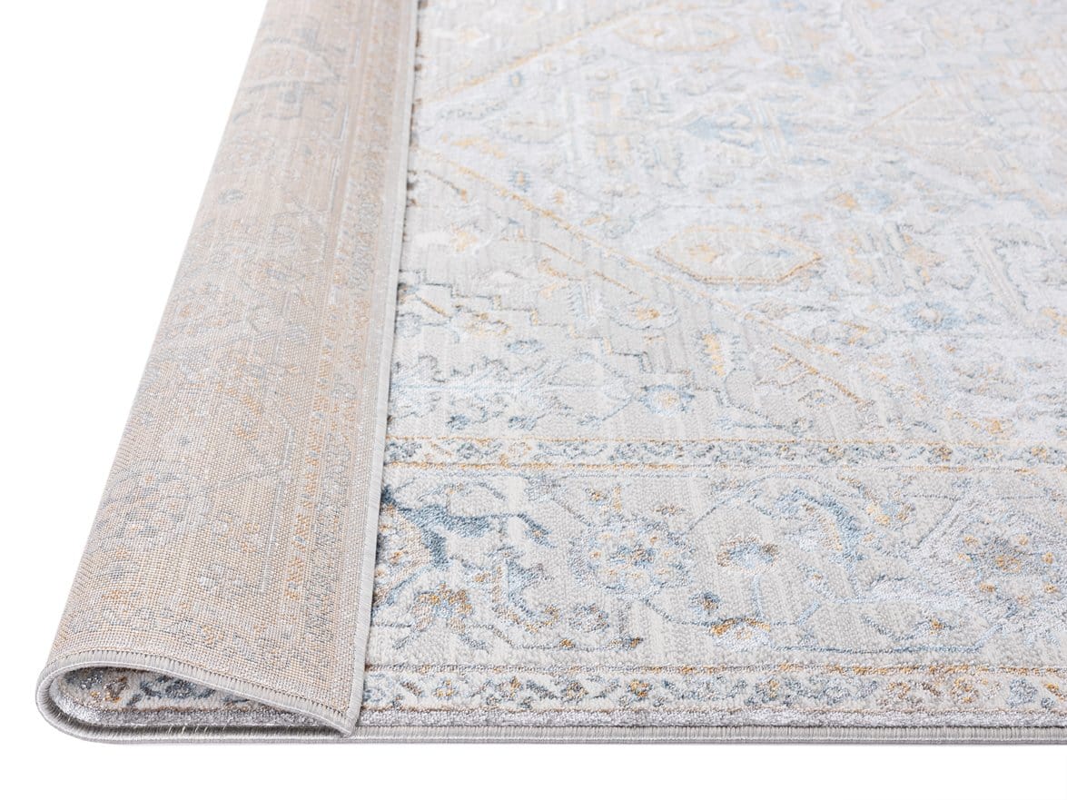 Mira Grey Tan And Blue Lustrous Traditional Rug - Image 10