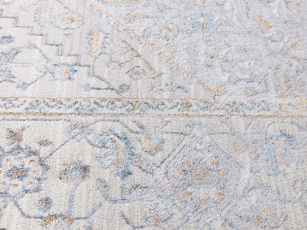 Mira Grey Tan And Blue Lustrous Traditional Rug - Image 11