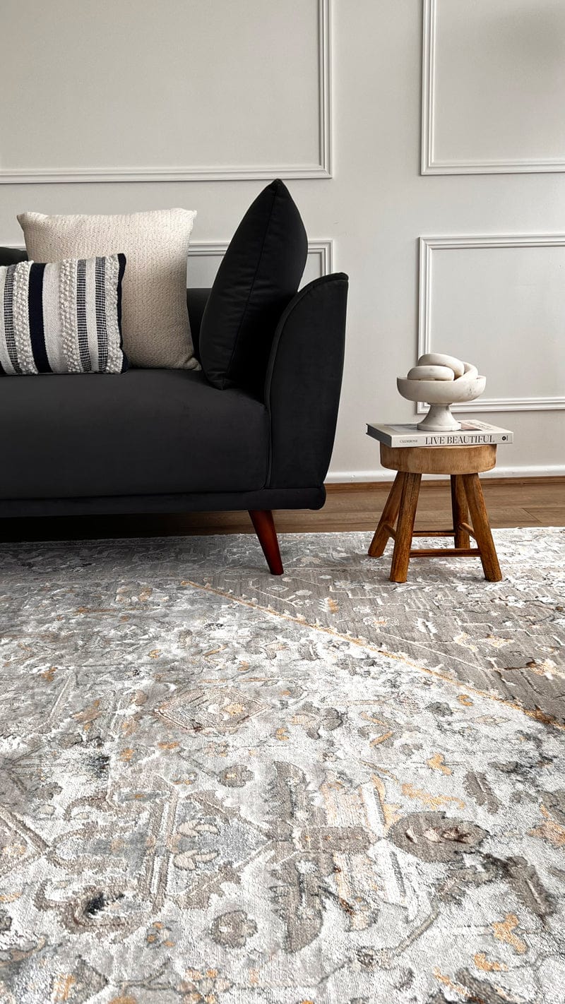 Mira Grey Tan And Blue Lustrous Traditional Rug - Image 6