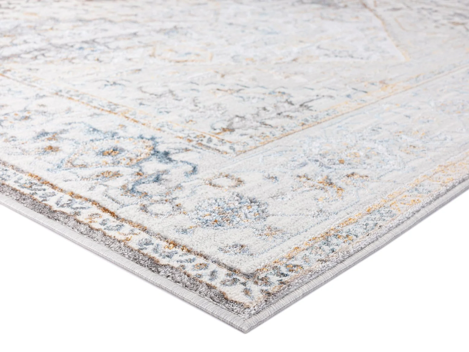 Mira Grey Tan And Blue Lustrous Traditional Rug - Image 8