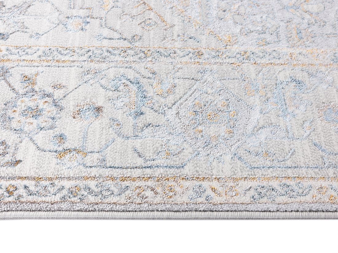 Mira Grey Tan And Blue Lustrous Traditional Rug - Image 9