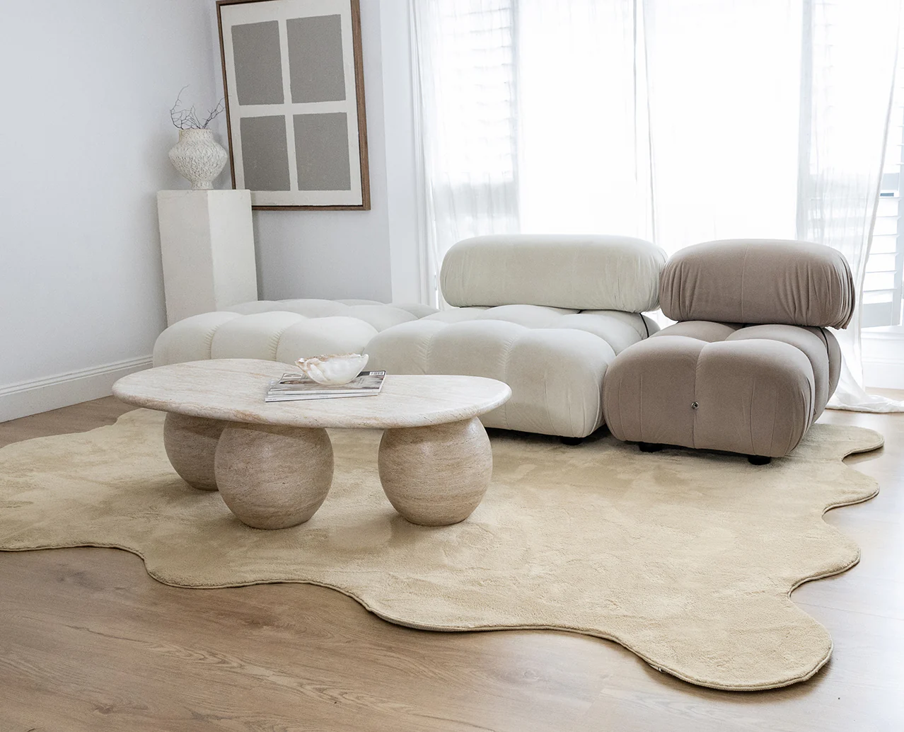 Mirta Beige Brown Scallop Washable Rug - Image 7