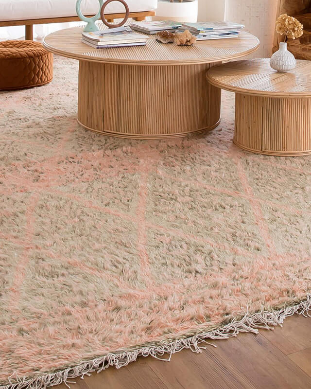 Monika Peach and Green Abstract Diamond Wool Rug - Image 2