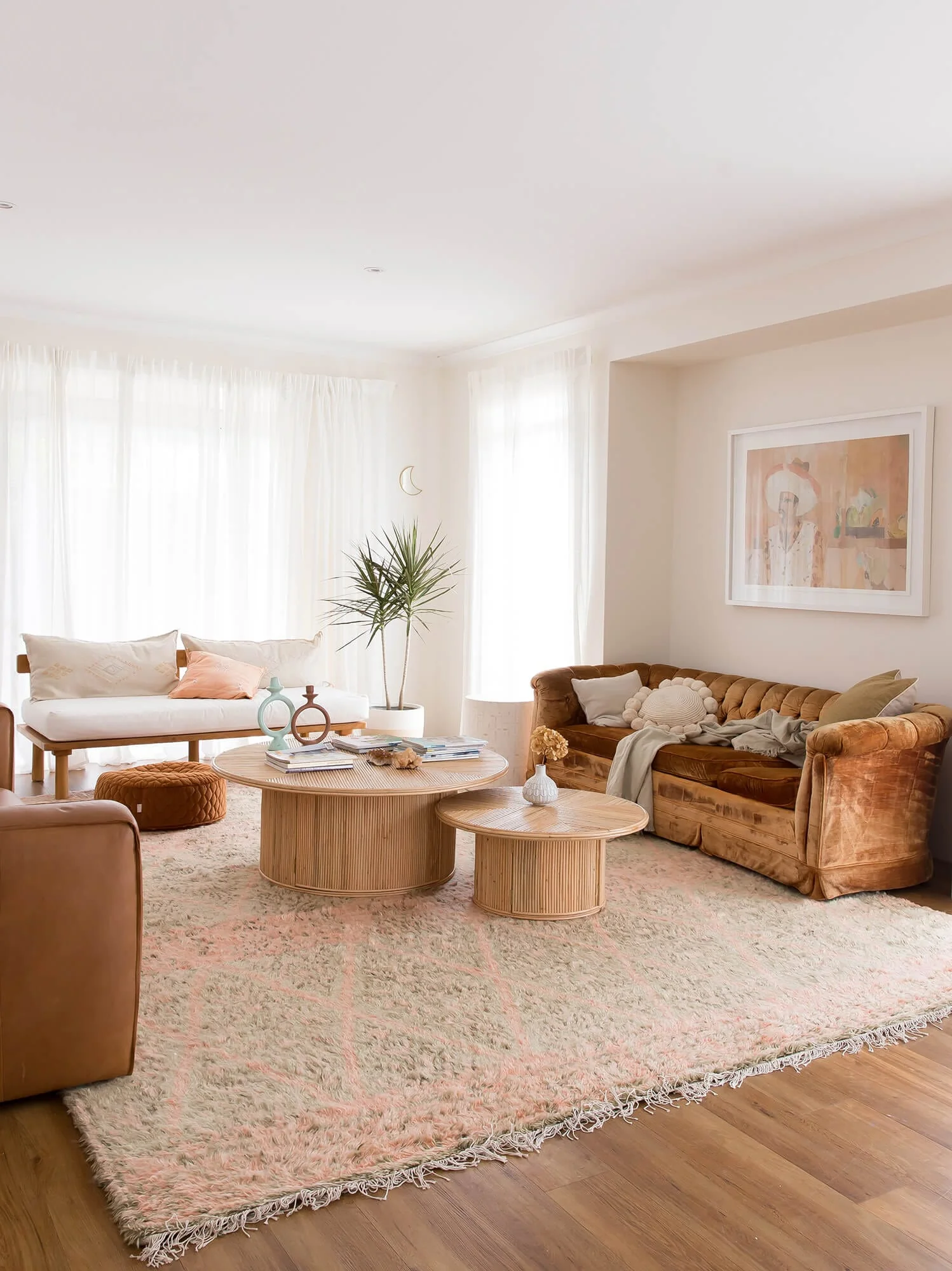 Monika Peach and Green Abstract Diamond Wool Rug - Image 3