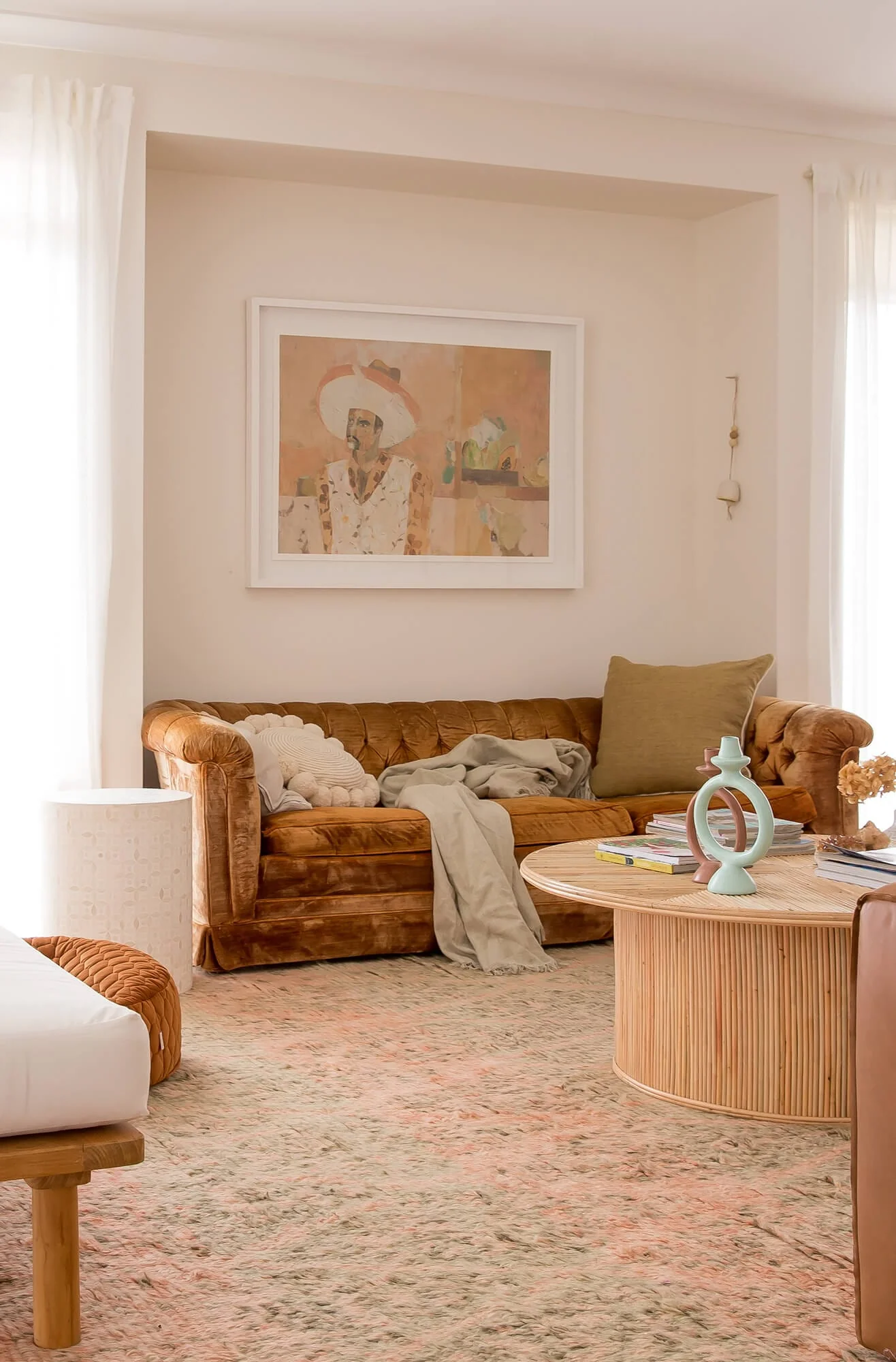 Monika Peach and Green Abstract Diamond Wool Rug - Image 5