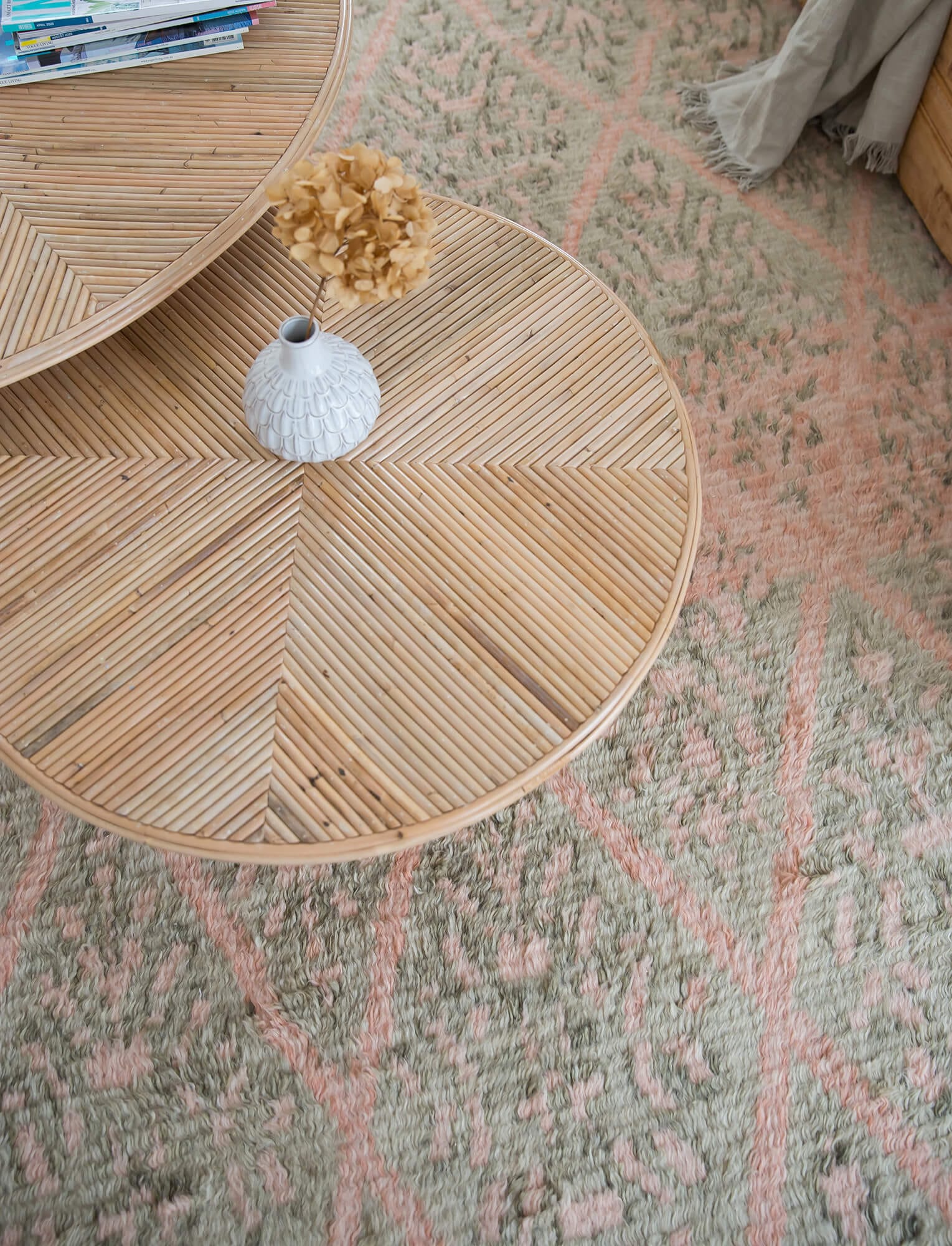 Monika Peach and Green Abstract Diamond Wool Rug - Image 7