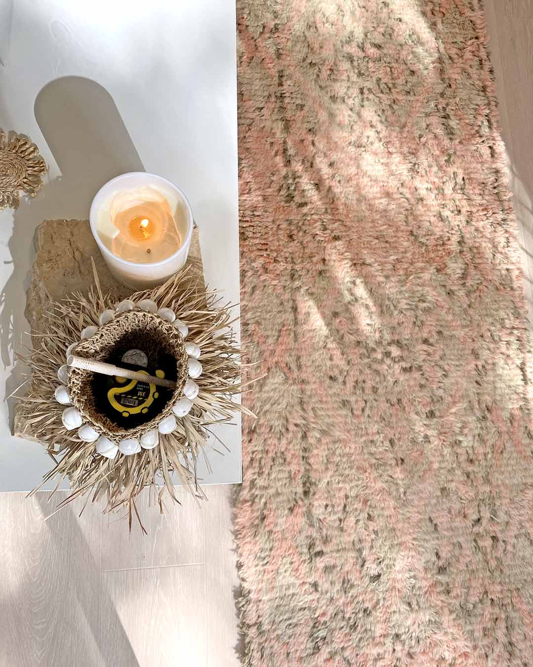 Monika Peach and Green Abstract Diamond Wool Runner Rug - Image 3