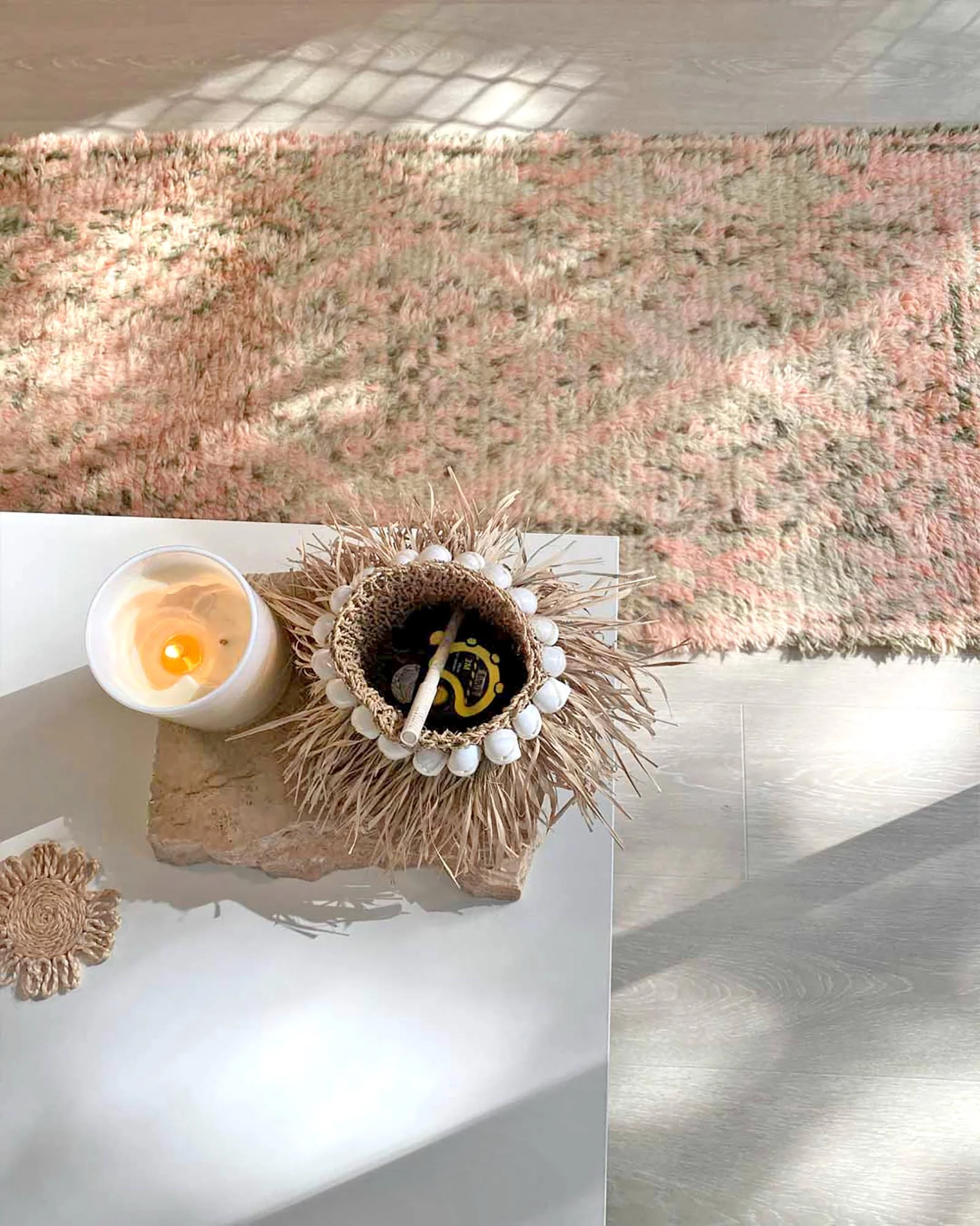 Monika Peach and Green Abstract Diamond Wool Runner Rug - Image 4
