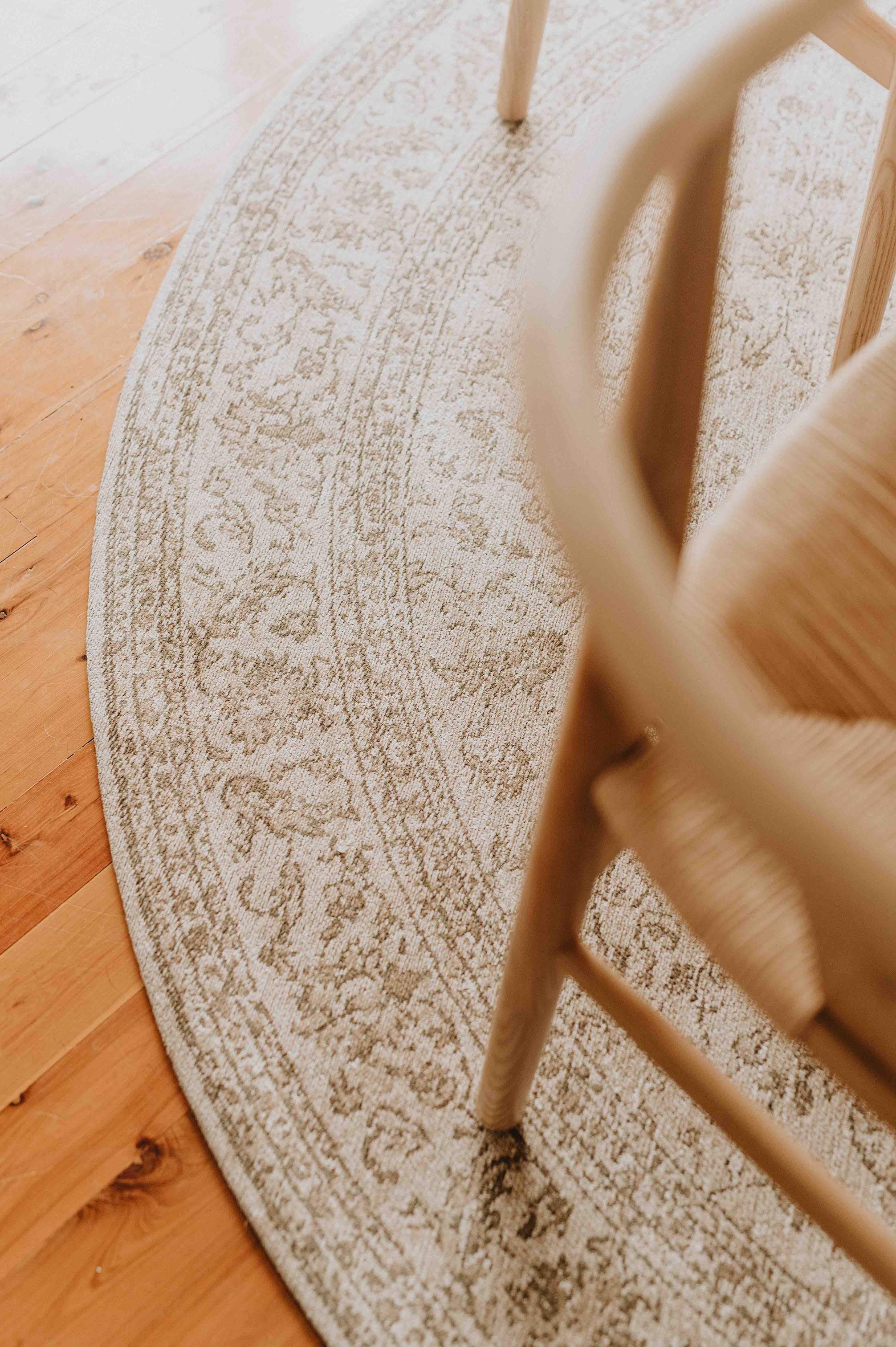 Moselle Beige and Brown Floral Distressed Round Rug - Image 8