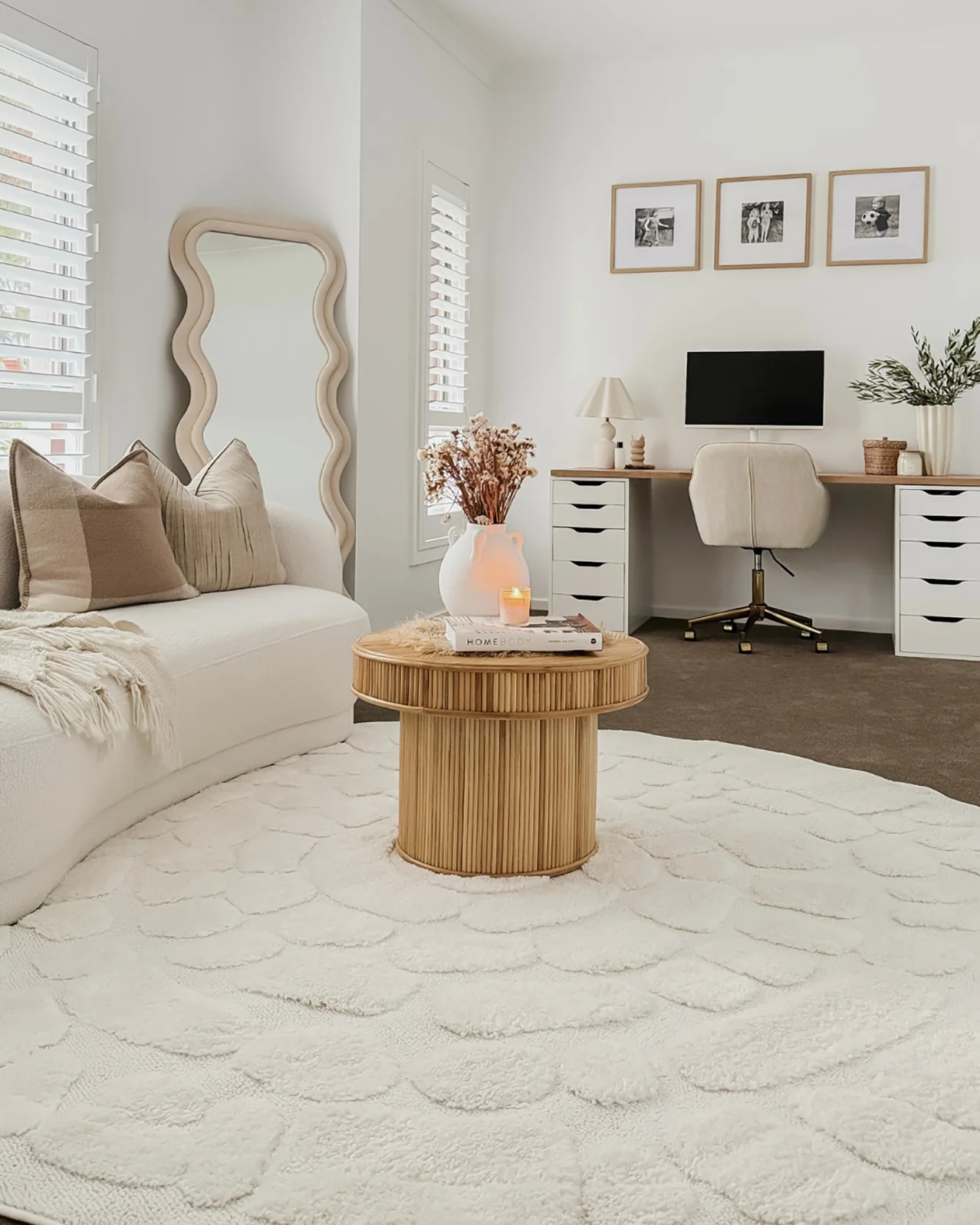 Nadja Ivory Cream Abstract Textured Round Rug - Image 4