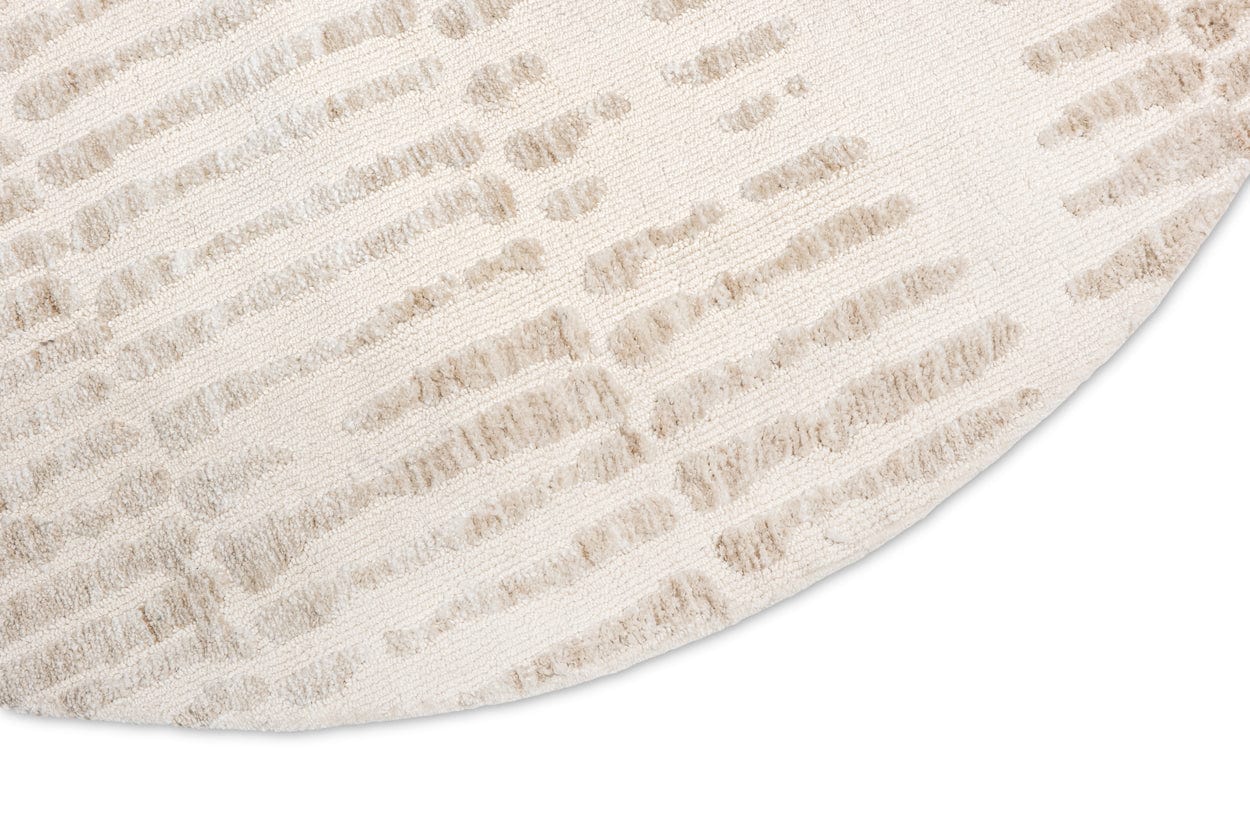 Nahba Ivory And Cream Textured Tribal Round Rug - Image 7