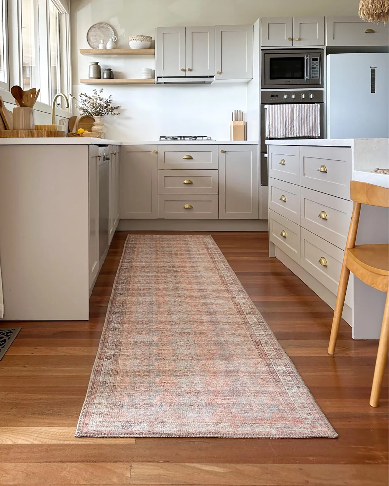 Narem Pink Orange and Blue Traditional Distressed Washable Runner Rug - Image 2