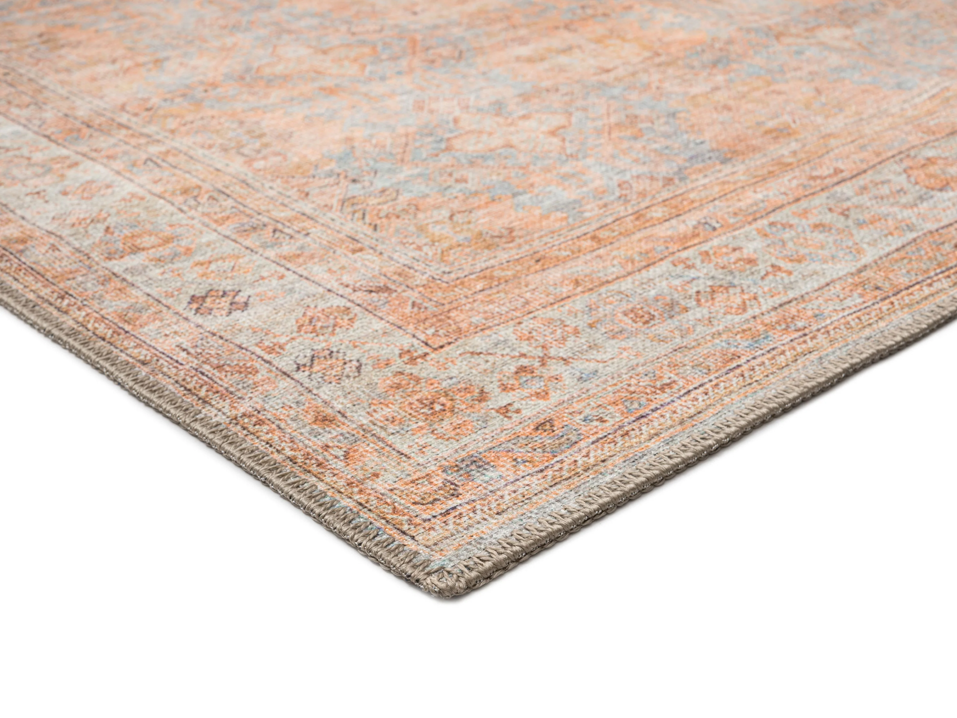 Narem Pink Orange and Blue Traditional Distressed Washable Runner Rug - Image 6
