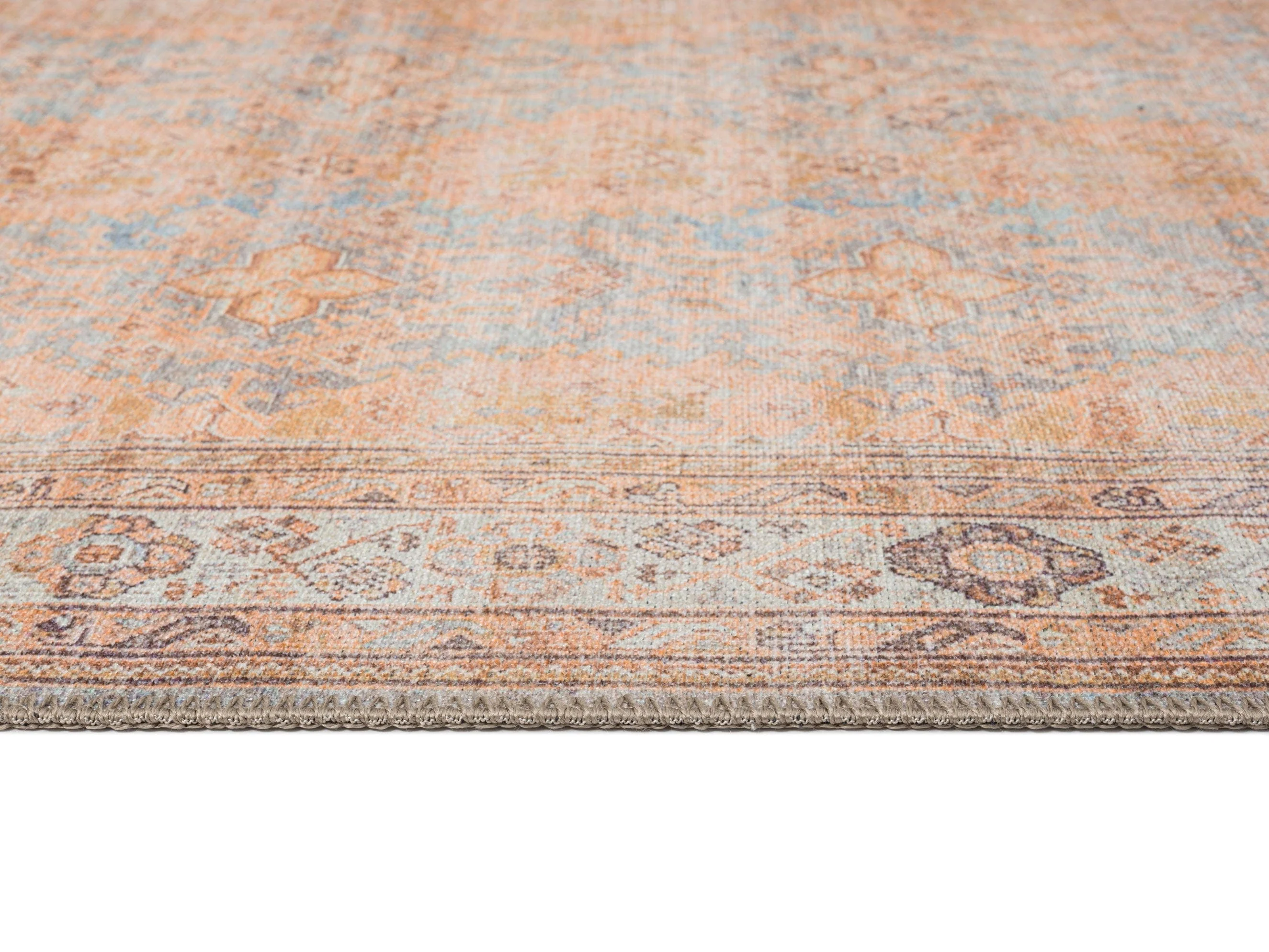 Narem Pink Orange and Blue Traditional Distressed Washable Runner Rug - Image 7
