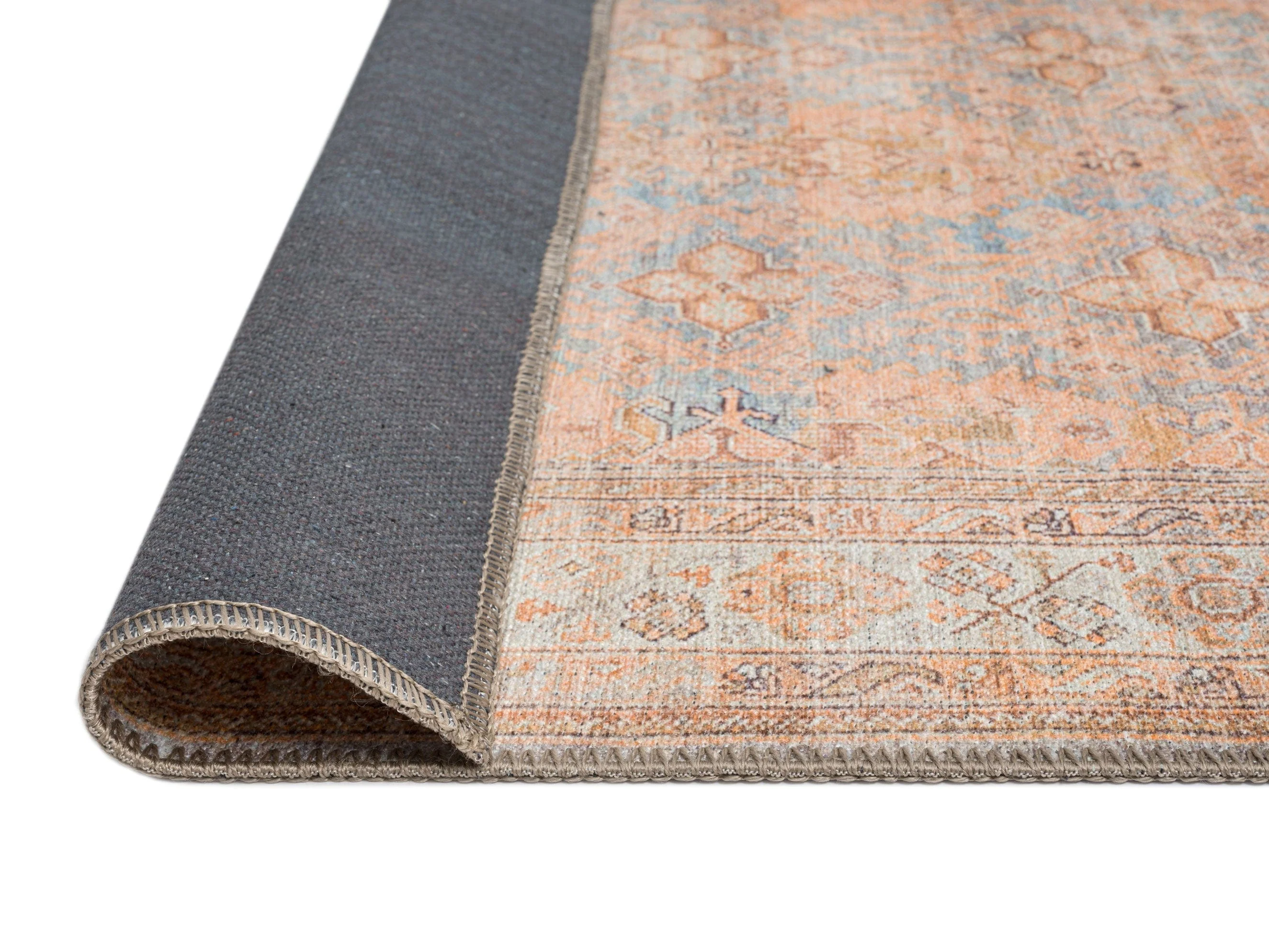 Narem Pink Orange and Blue Traditional Distressed Washable Runner Rug - Image 8