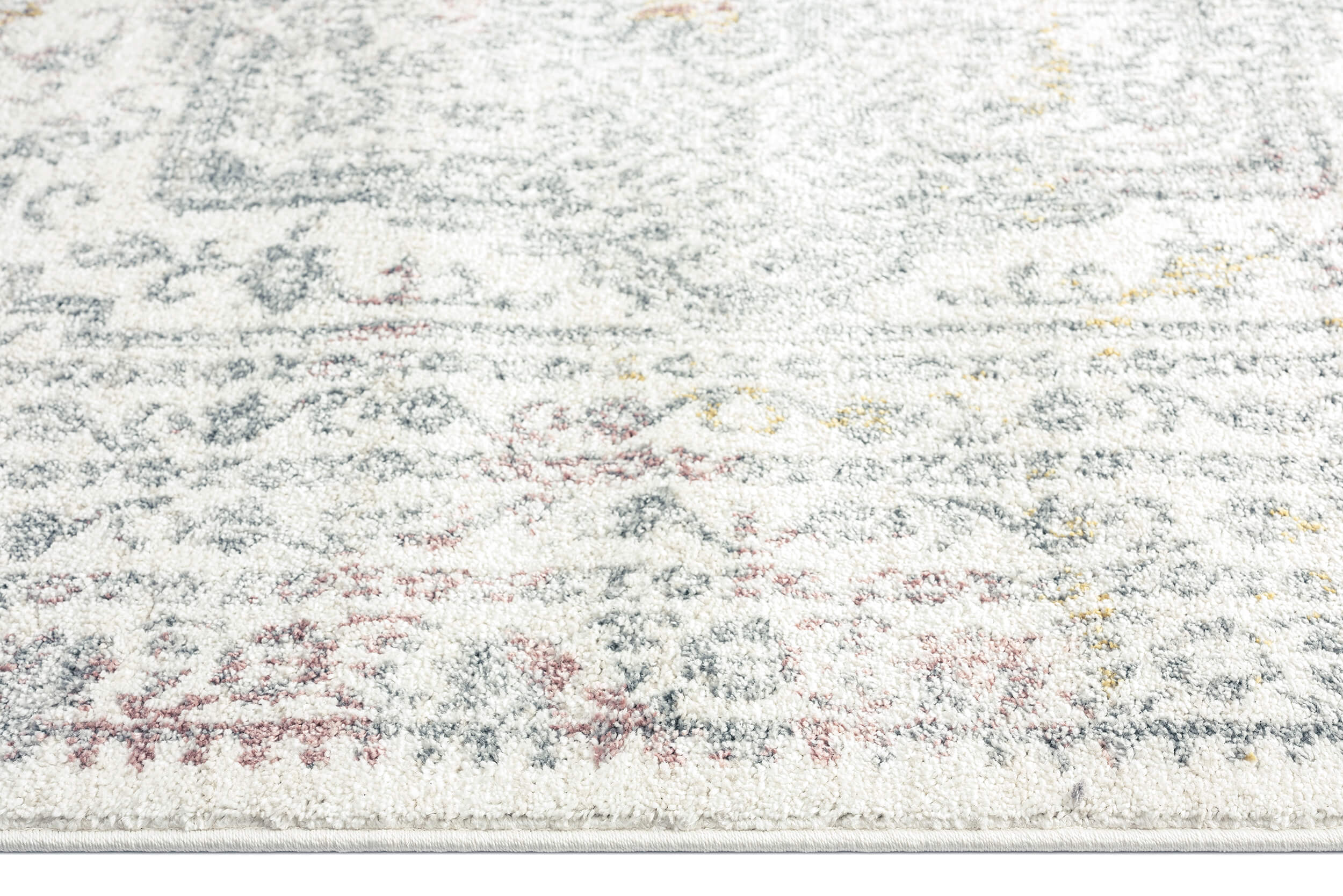 Nasya Pink Yellow and Grey Traditional Medallion Rug - Image 7