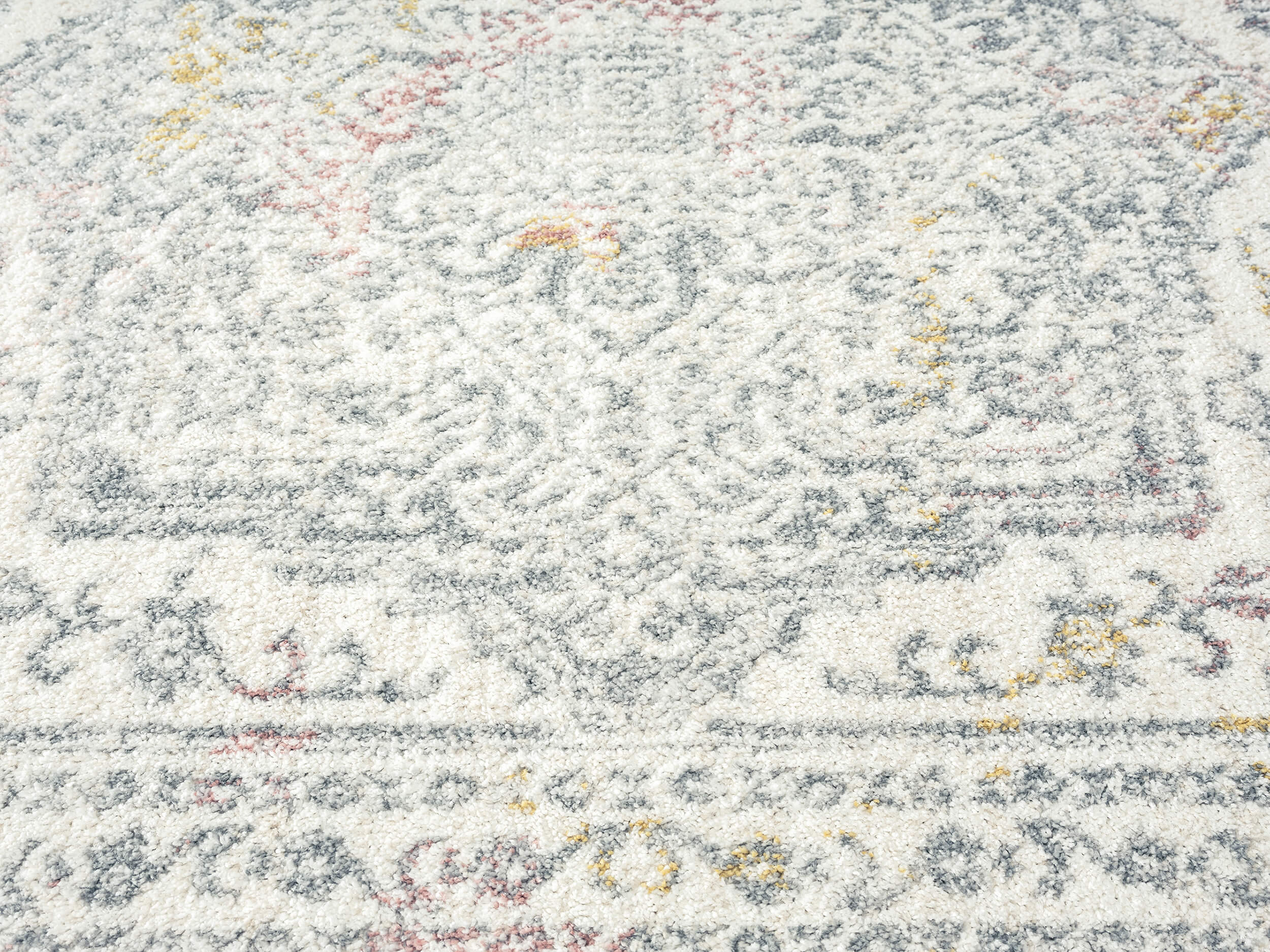 Nasya Pink Yellow and Grey Traditional Medallion Rug - Image 9
