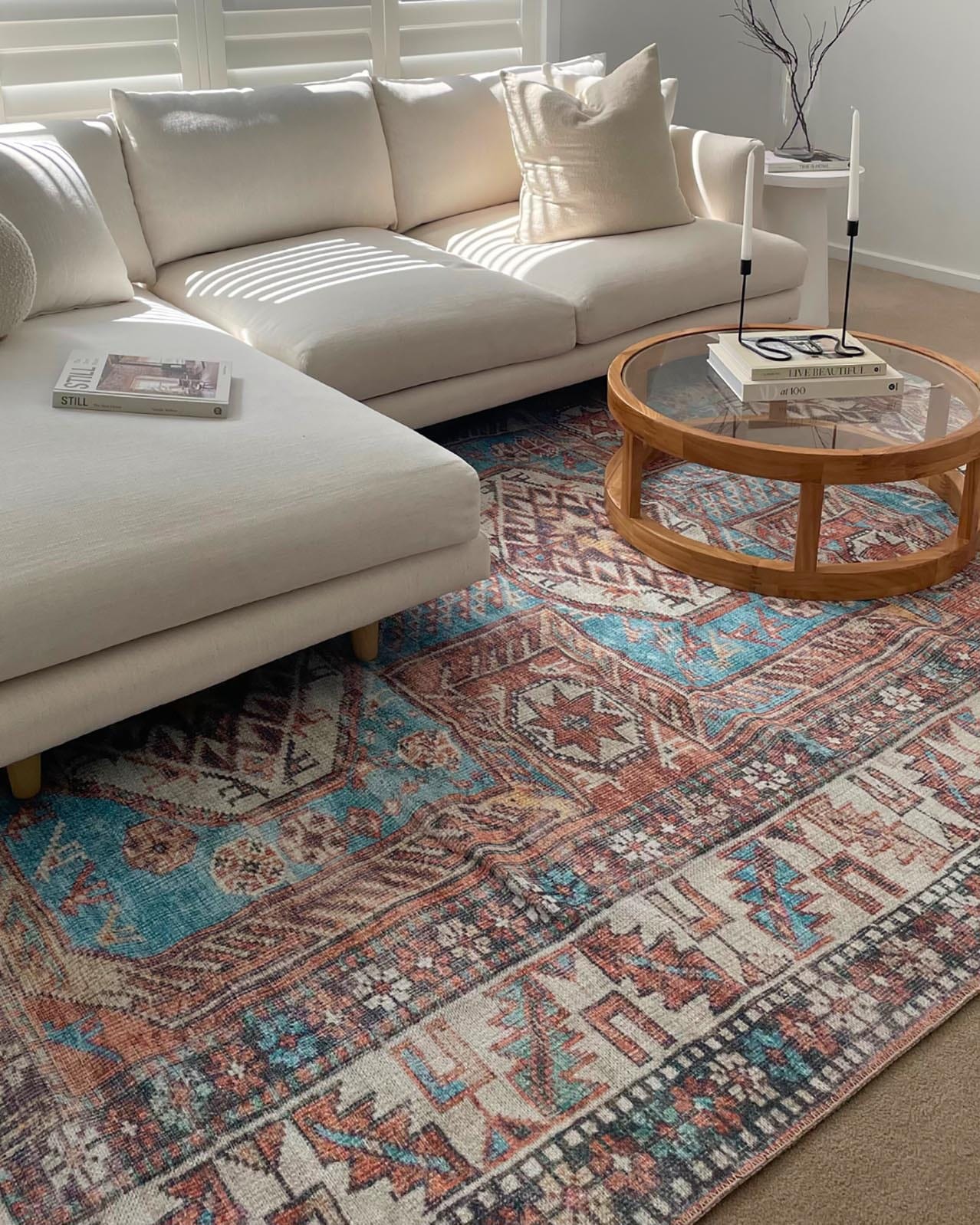 Nazri Orange and Blue Traditional Distressed Washable Rug - Image 2