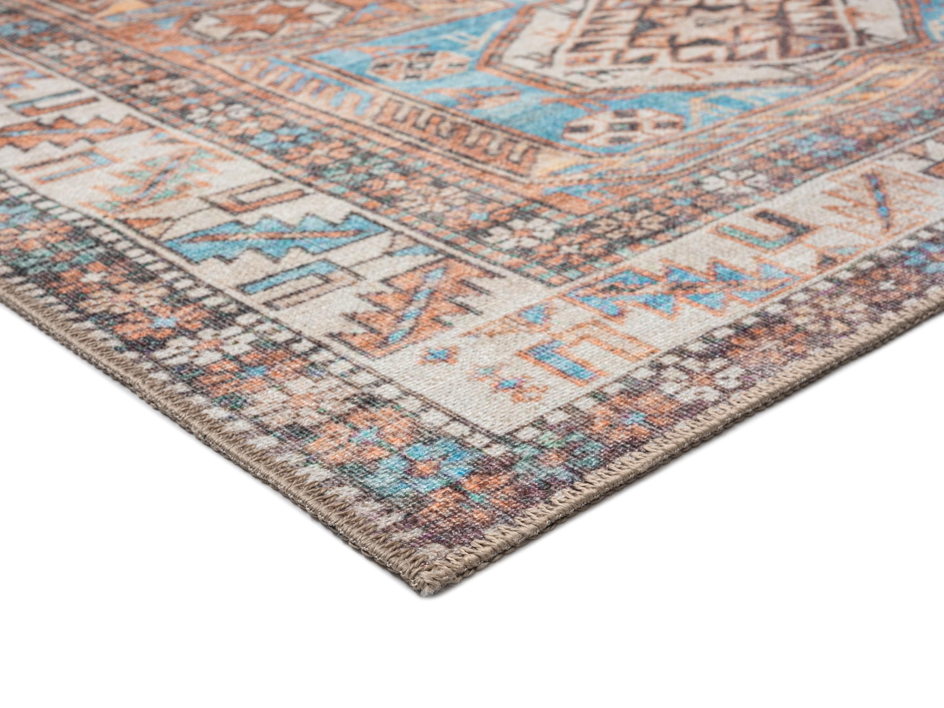 Nazri Orange and Blue Traditional Distressed Washable Rug - Image 5