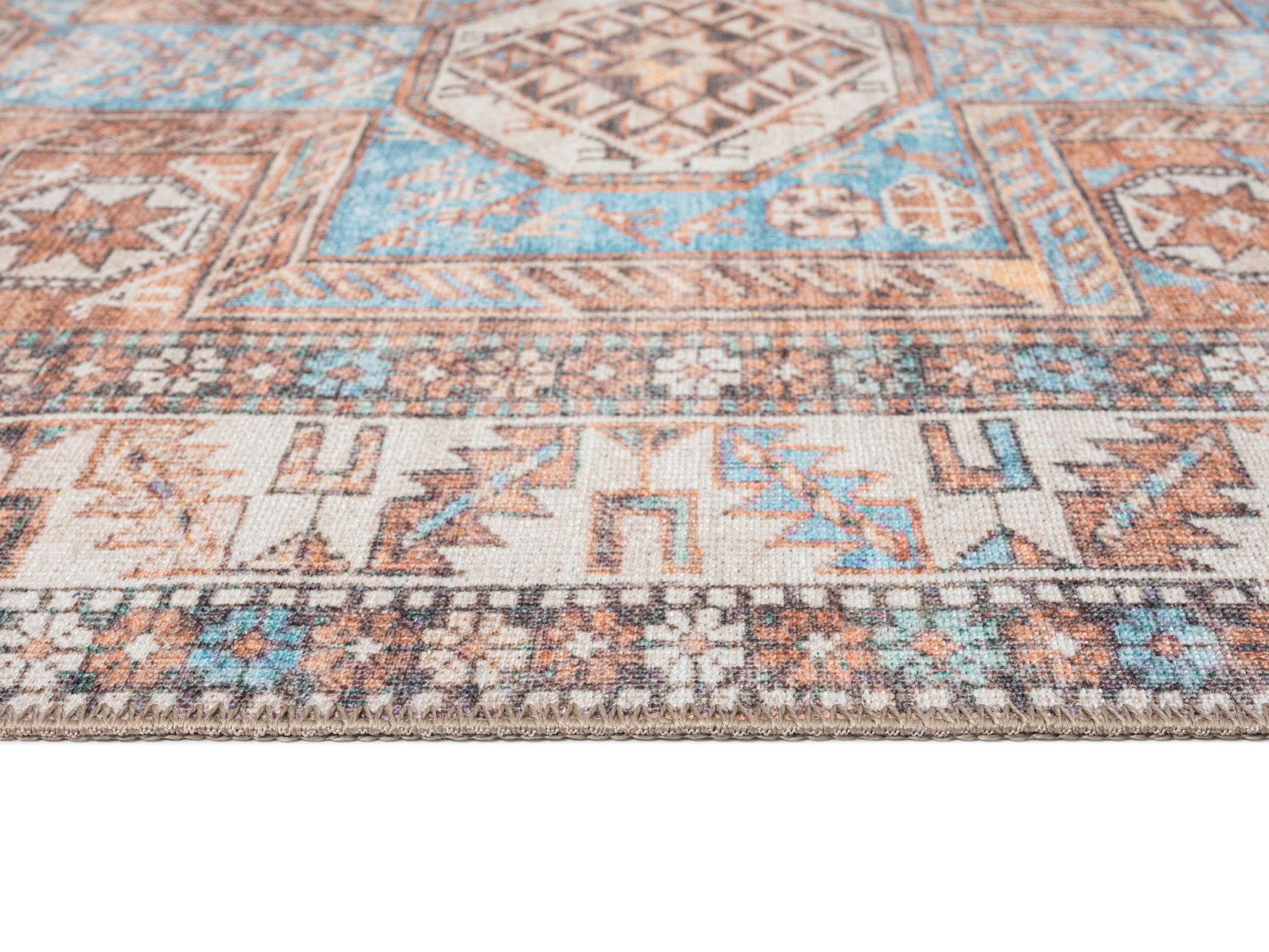 Nazri Orange and Blue Traditional Distressed Washable Rug - Image 6