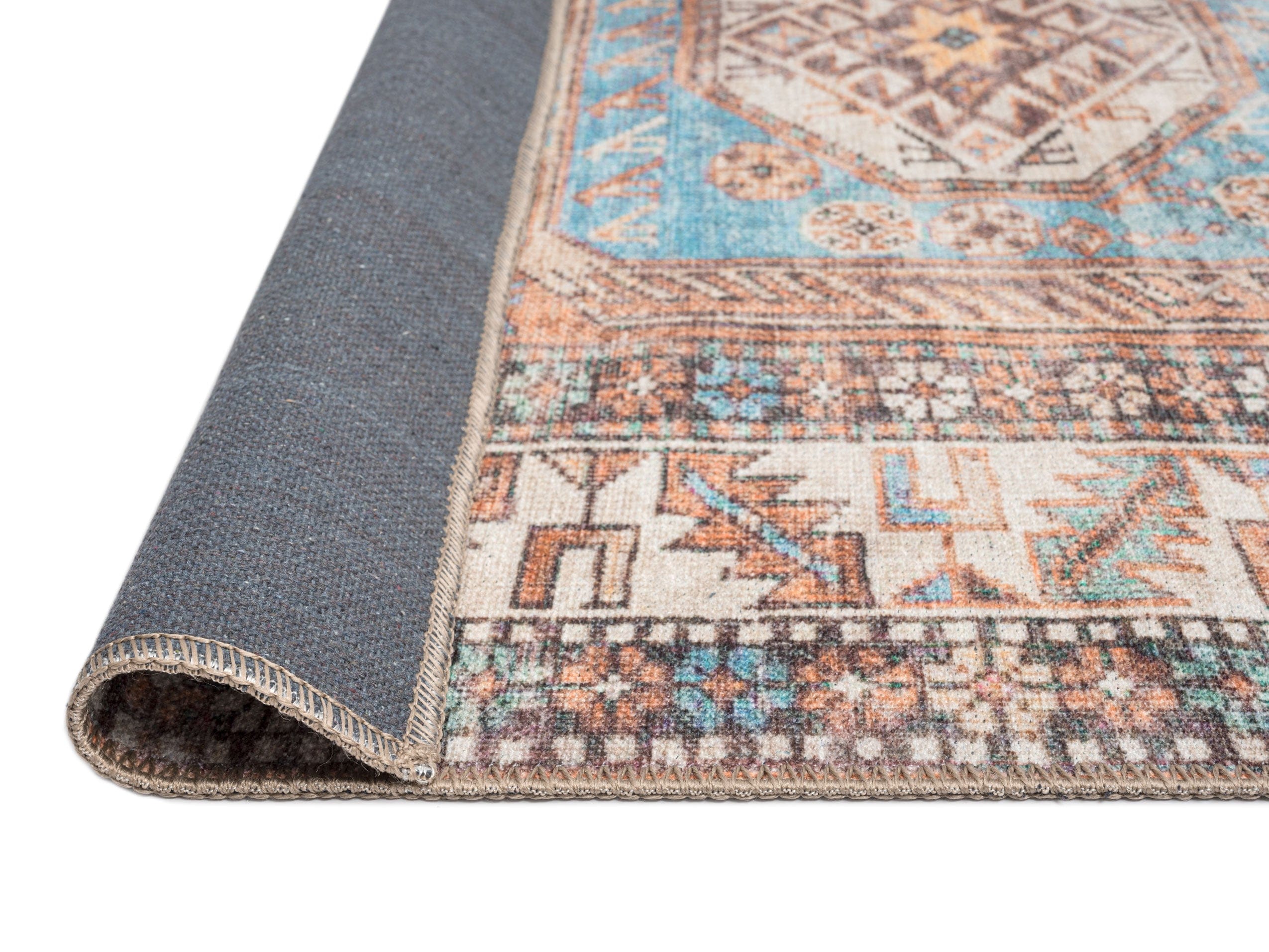 Nazri Orange and Blue Traditional Distressed Washable Rug - Image 7