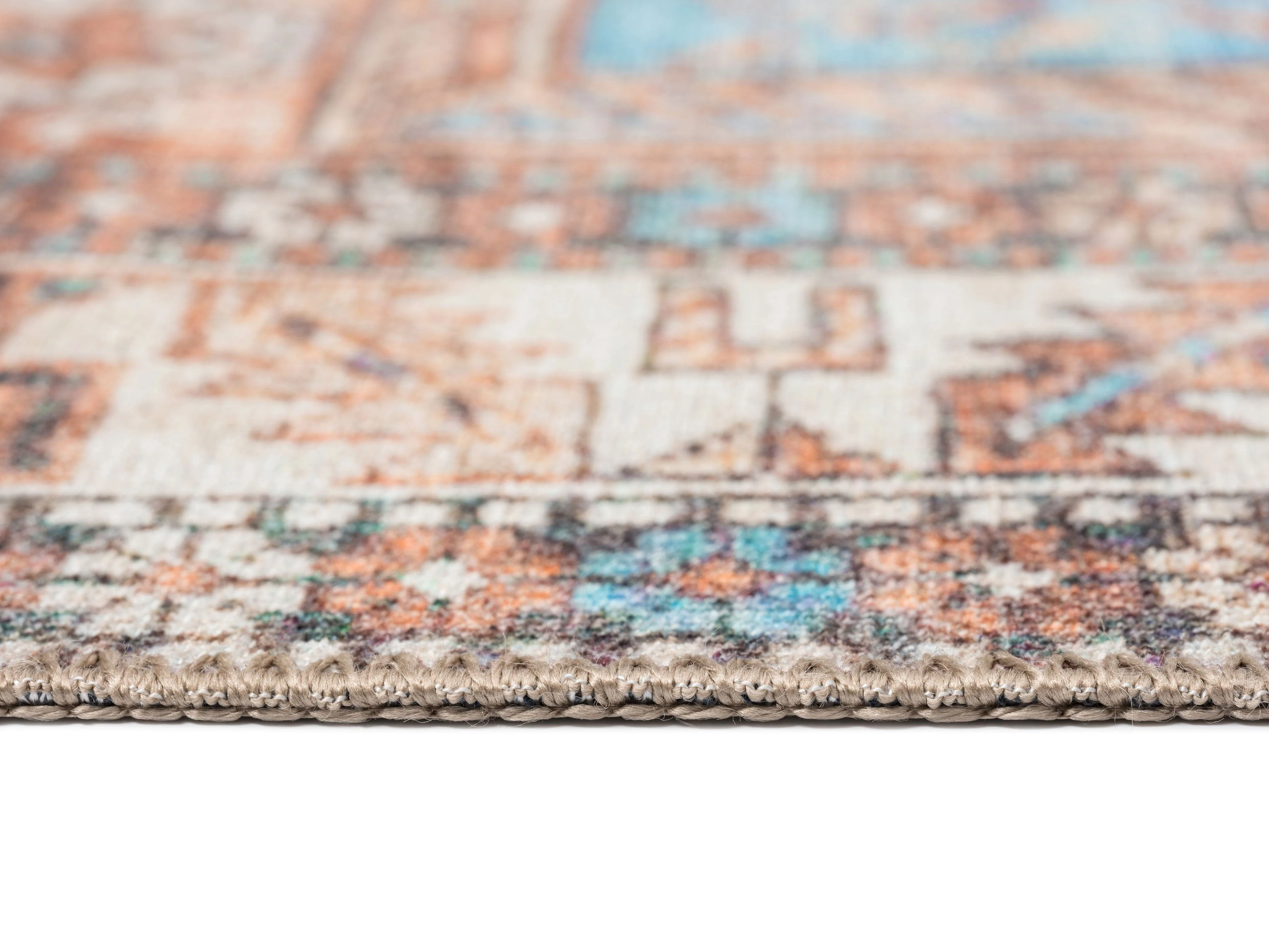 Nazri Orange and Blue Traditional Distressed Washable Rug - Image 9