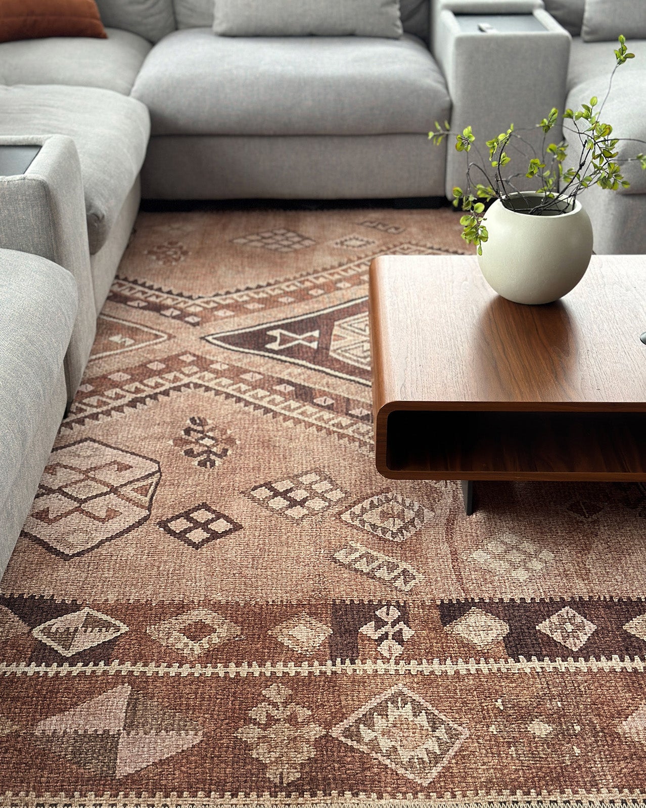 Necha Beige and Brown Tribal Washable Rug - Image 2