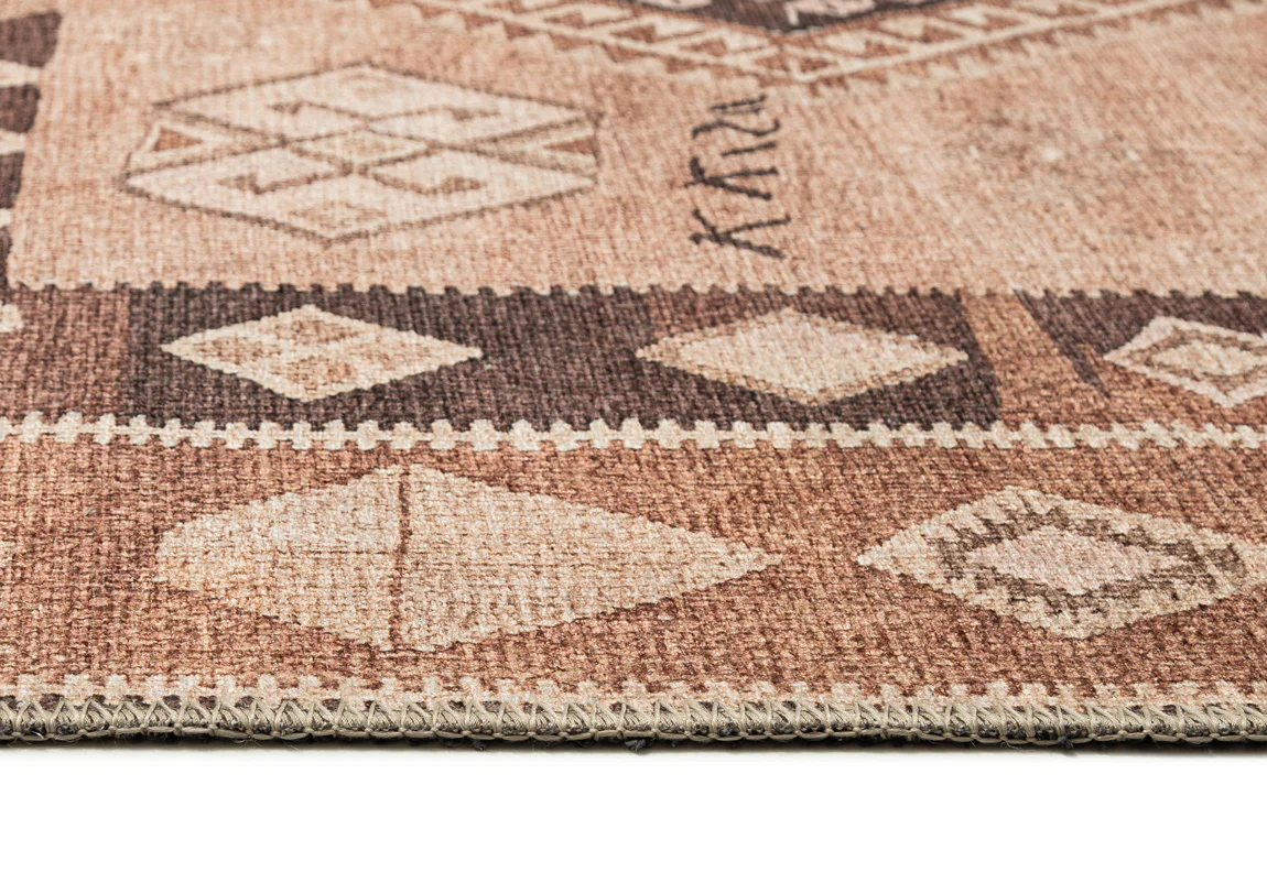 Necha Beige and Brown Tribal Washable Rug - Image 8