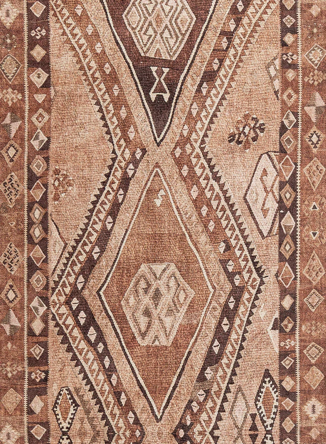 Necha Beige and Brown Tribal Washable Runner Rug - Image 11
