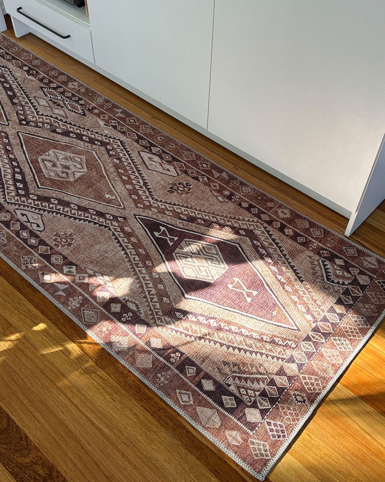 Necha Beige and Brown Tribal Washable Runner Rug - Image 7