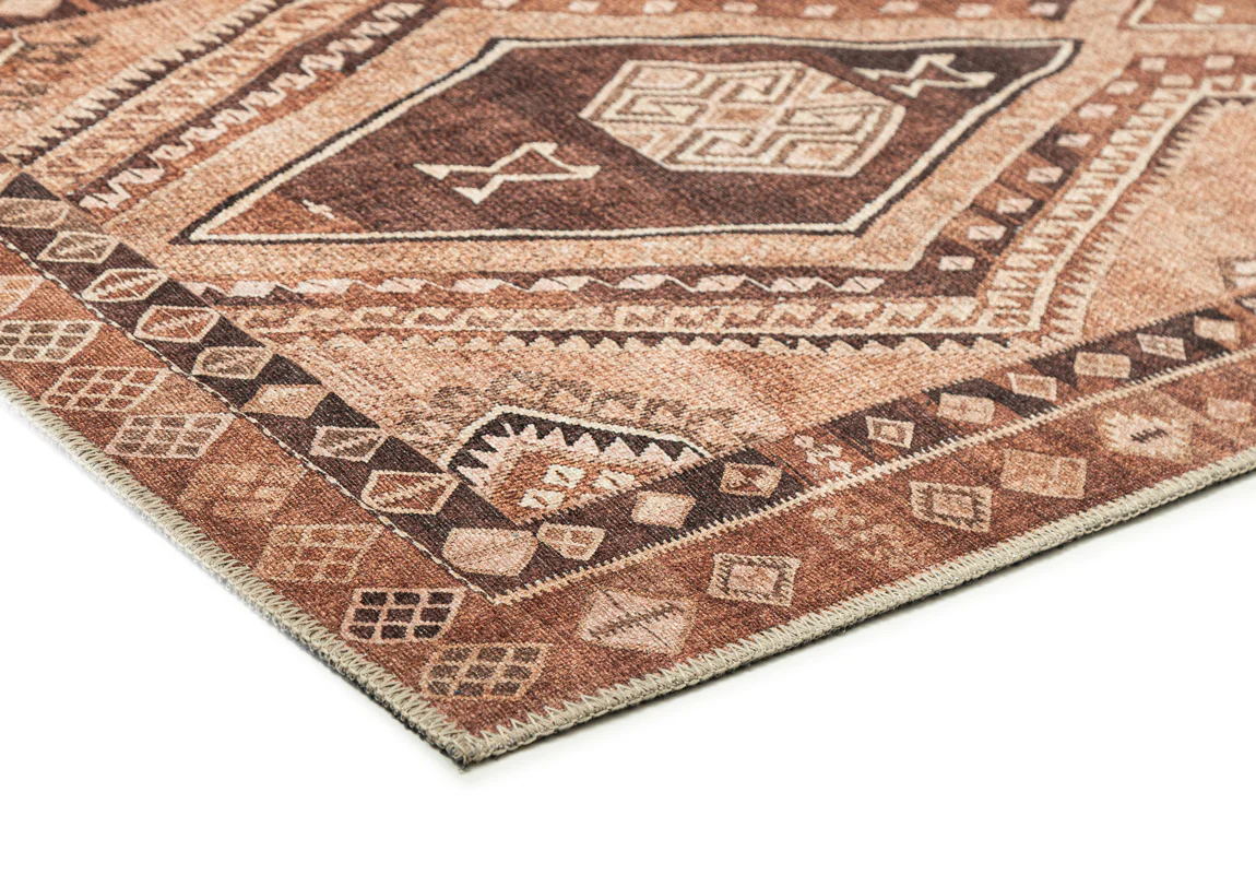 Necha Beige and Brown Tribal Washable Runner Rug - Image 8