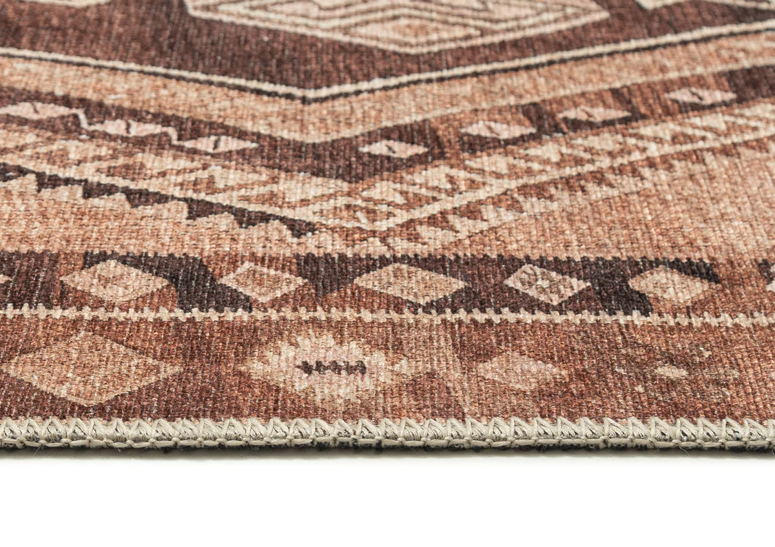Necha Beige and Brown Tribal Washable Runner Rug - Image 9