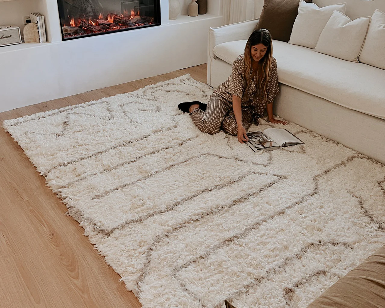 Neriza Cream & Beige Tribal Shag Rug - Image 6