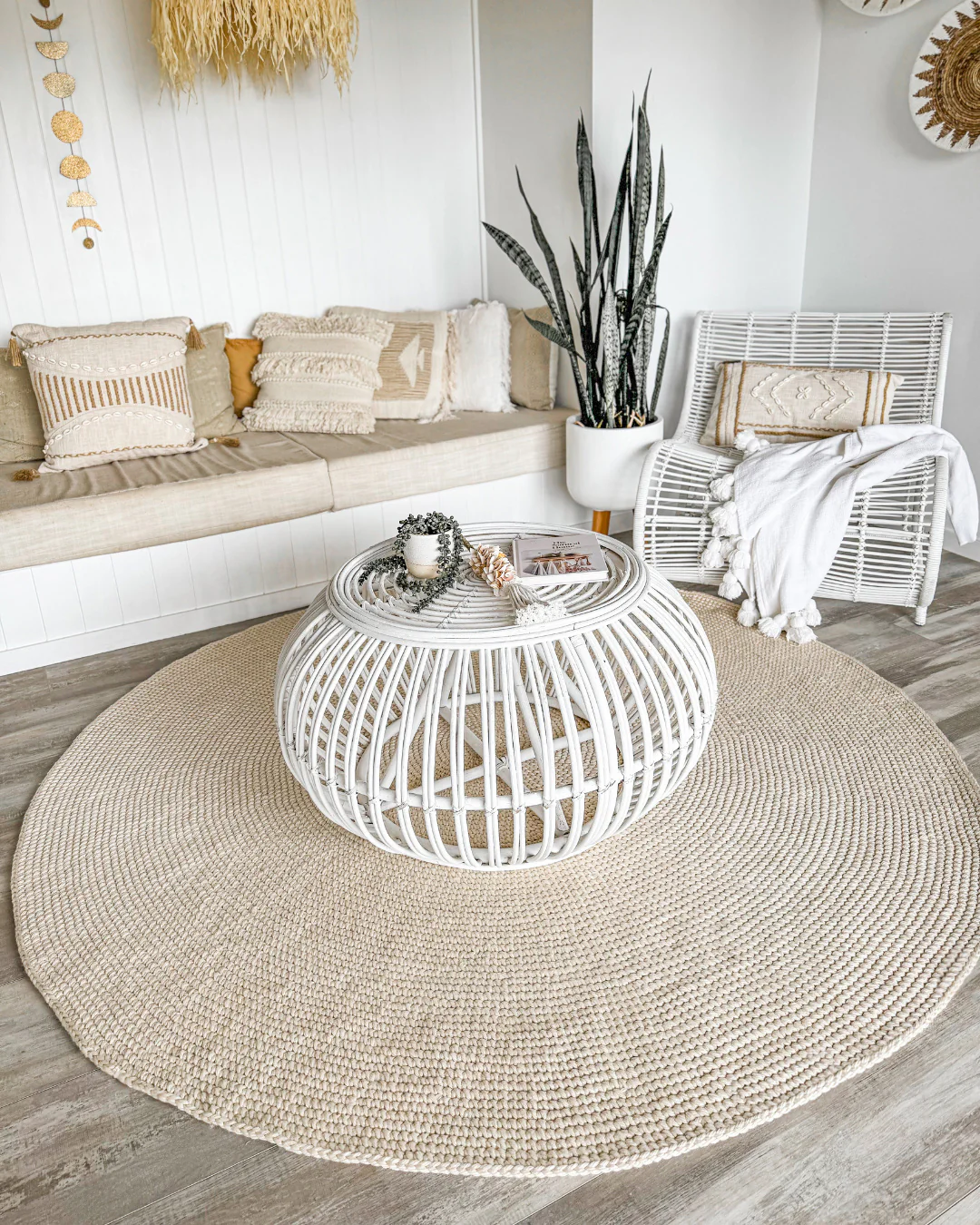 Nessa Beige Crochet Indoor Outdoor Round Rug - Image 2