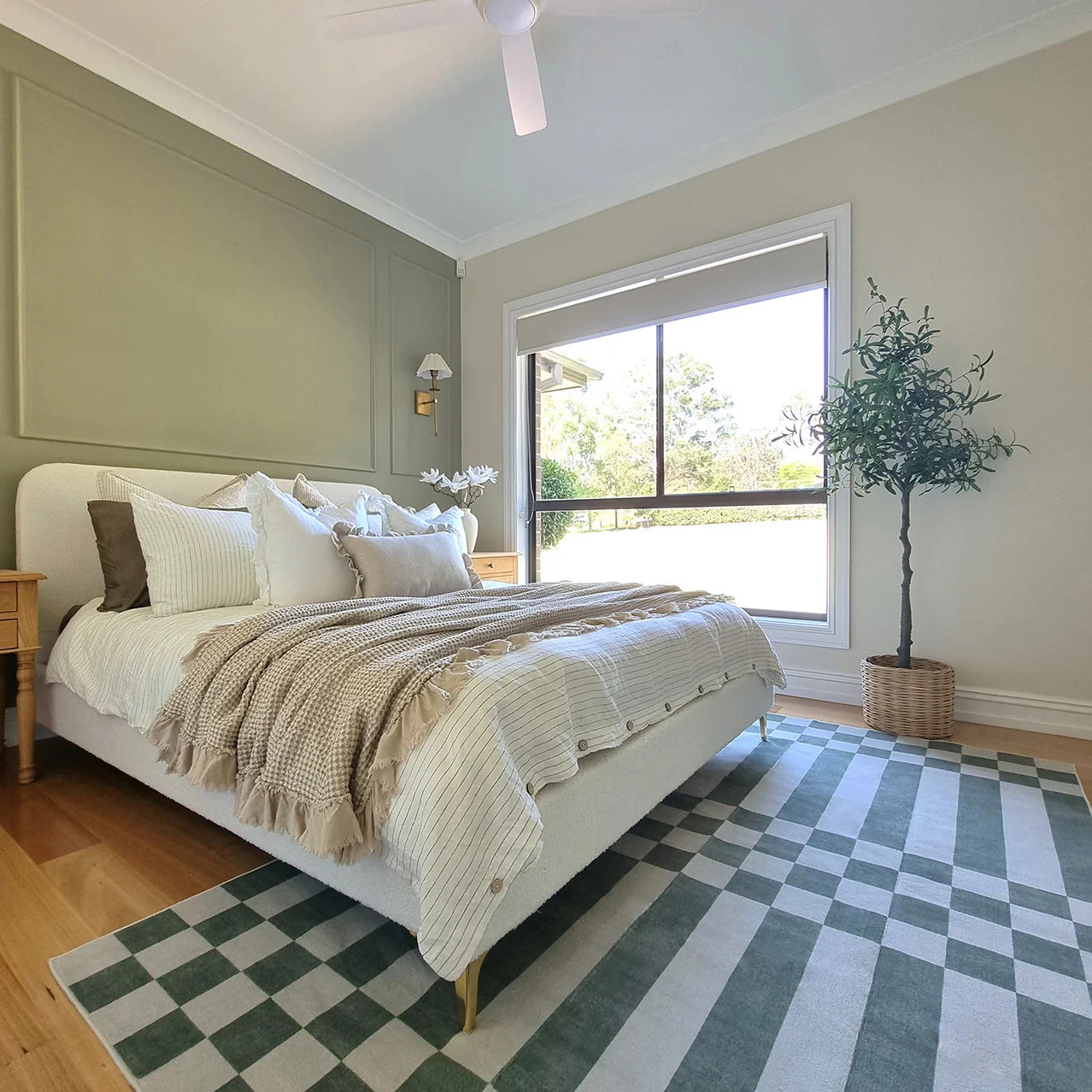 Nicolette Green and White Checkered and Striped Washable Rug - Image 3