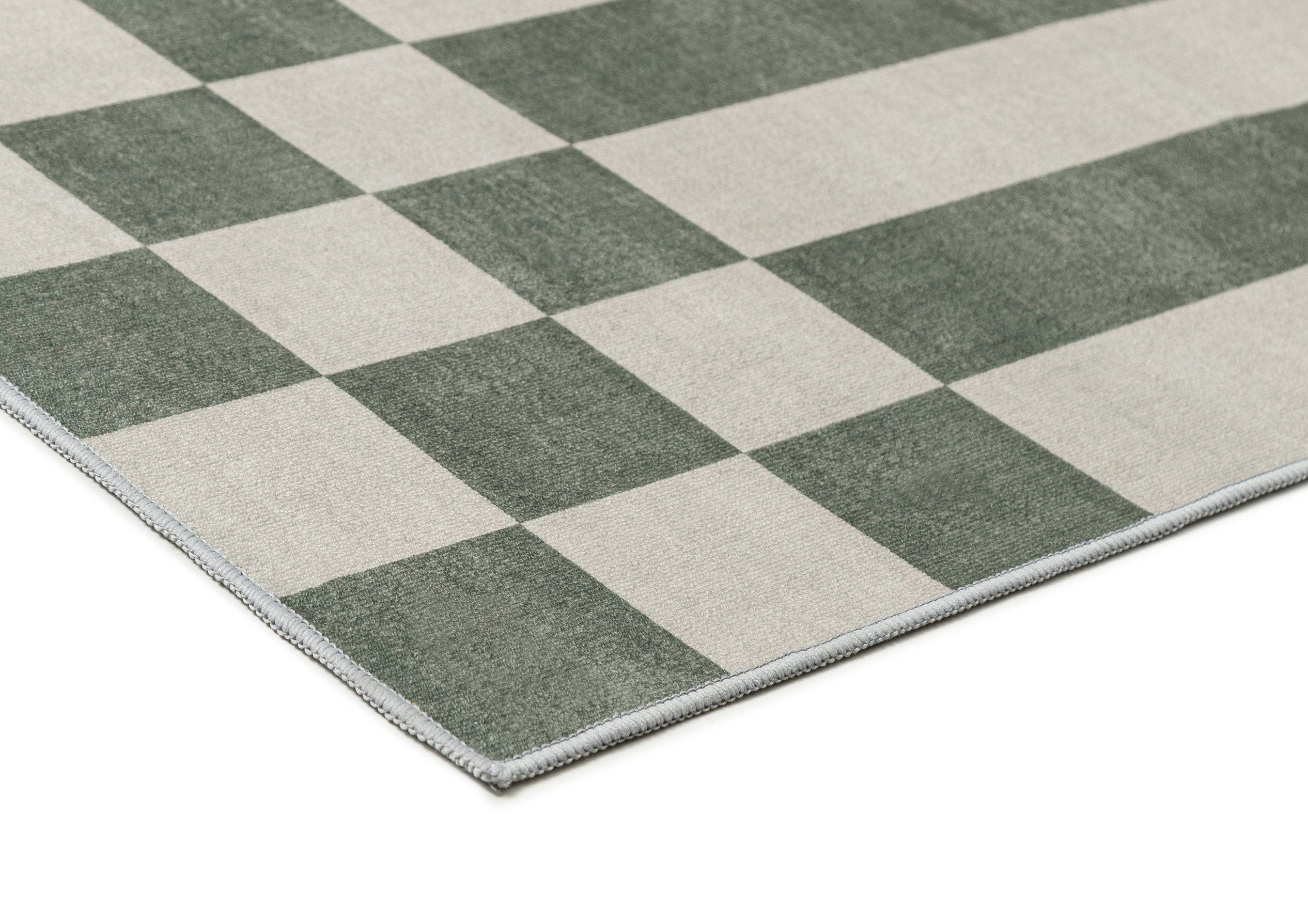 Nicolette Green and White Checkered and Striped Washable Rug - Image 6