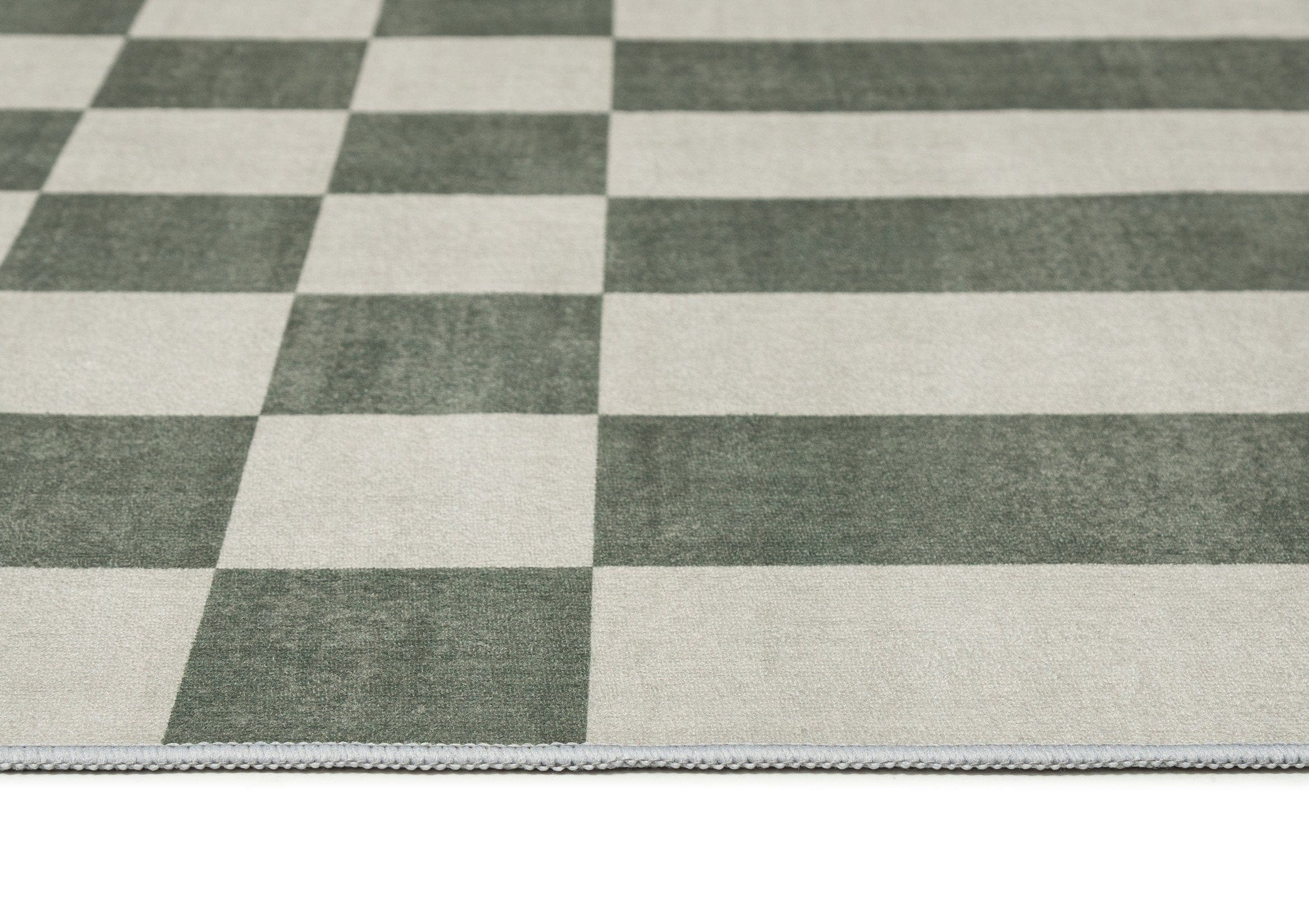 Nicolette Green and White Checkered and Striped Washable Rug - Image 7