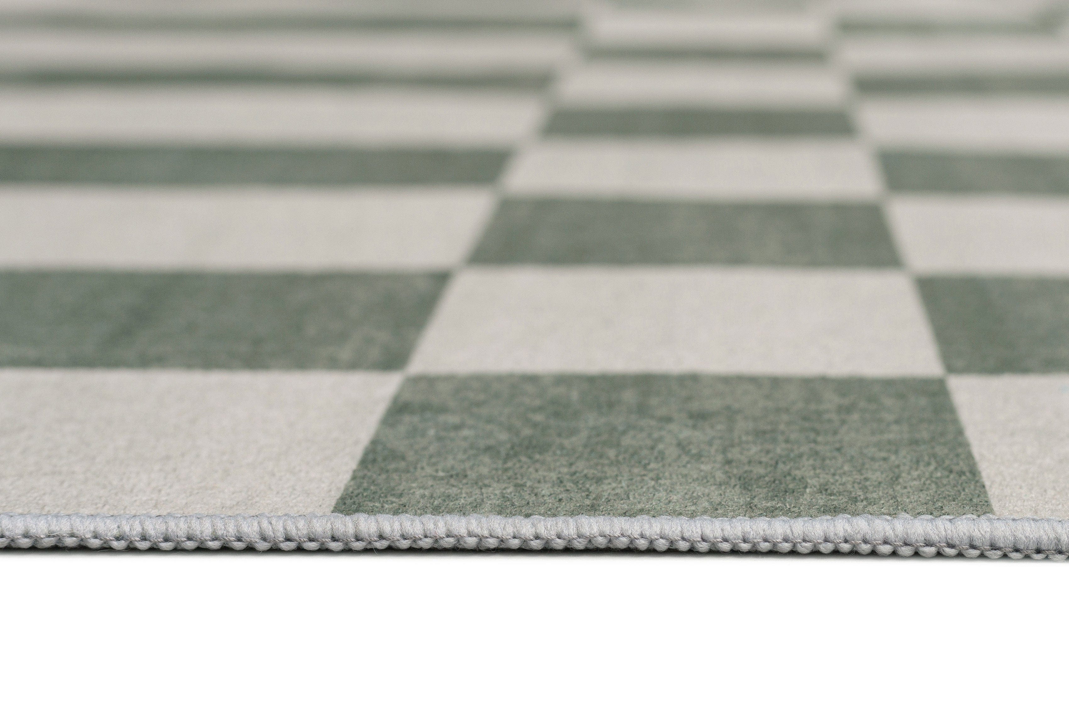 Nicolette Green and White Checkered and Striped Washable Rug - Image 9