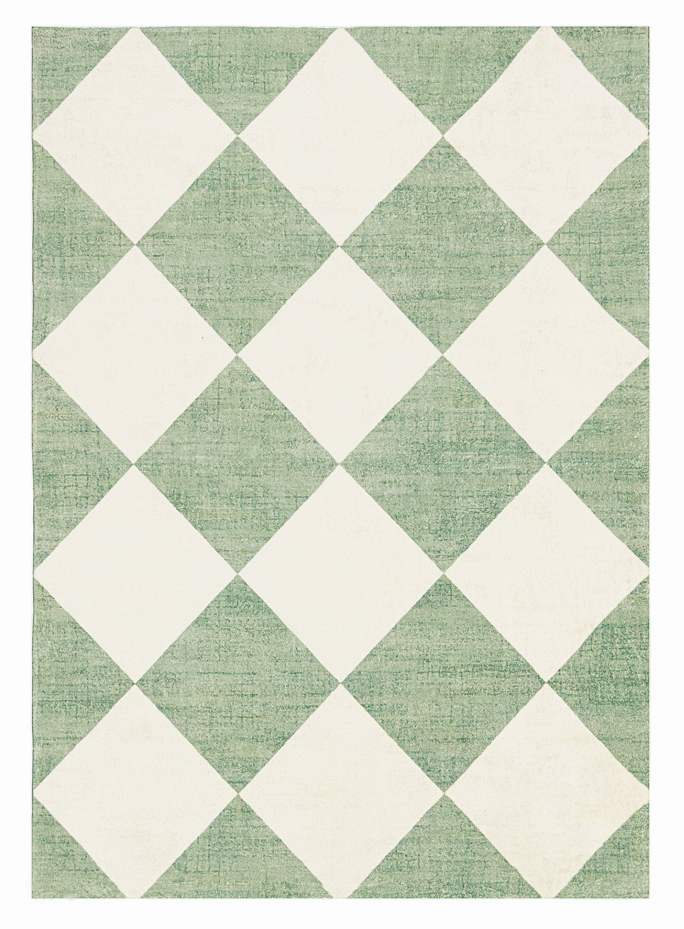 Octavia Green Cream Checkered Washable Rug