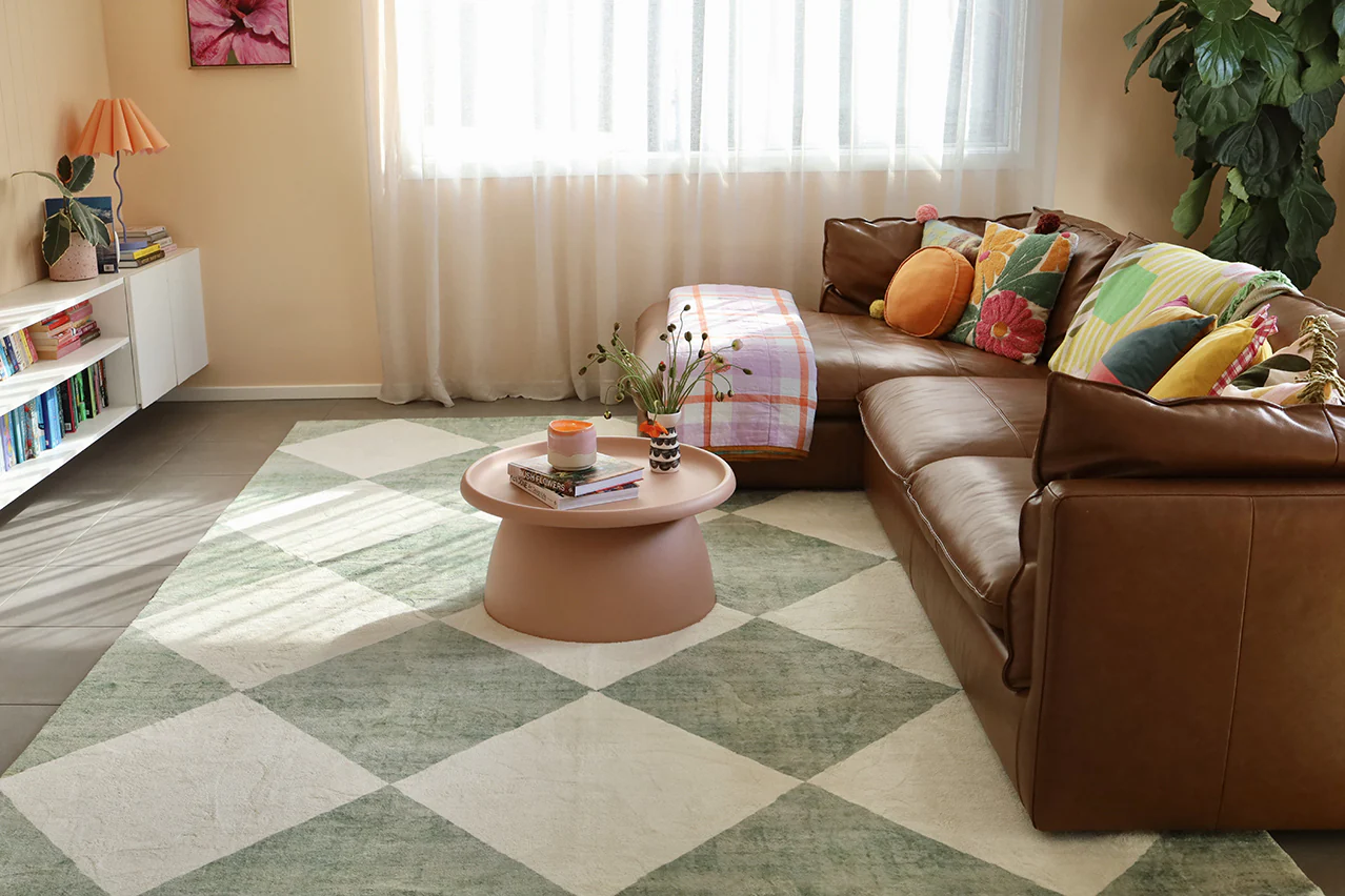Octavia Green Cream Checkered Washable Rug - Image 10