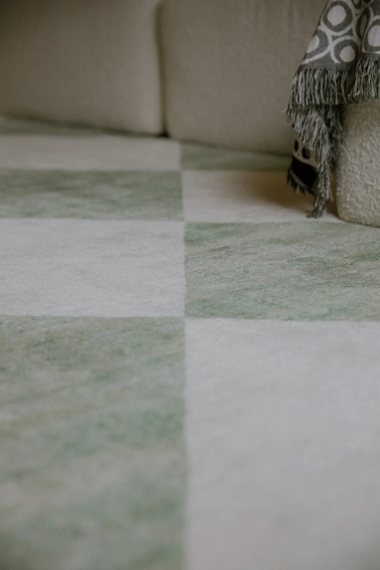 Octavia Green Cream Checkered Washable Rug - Image 14