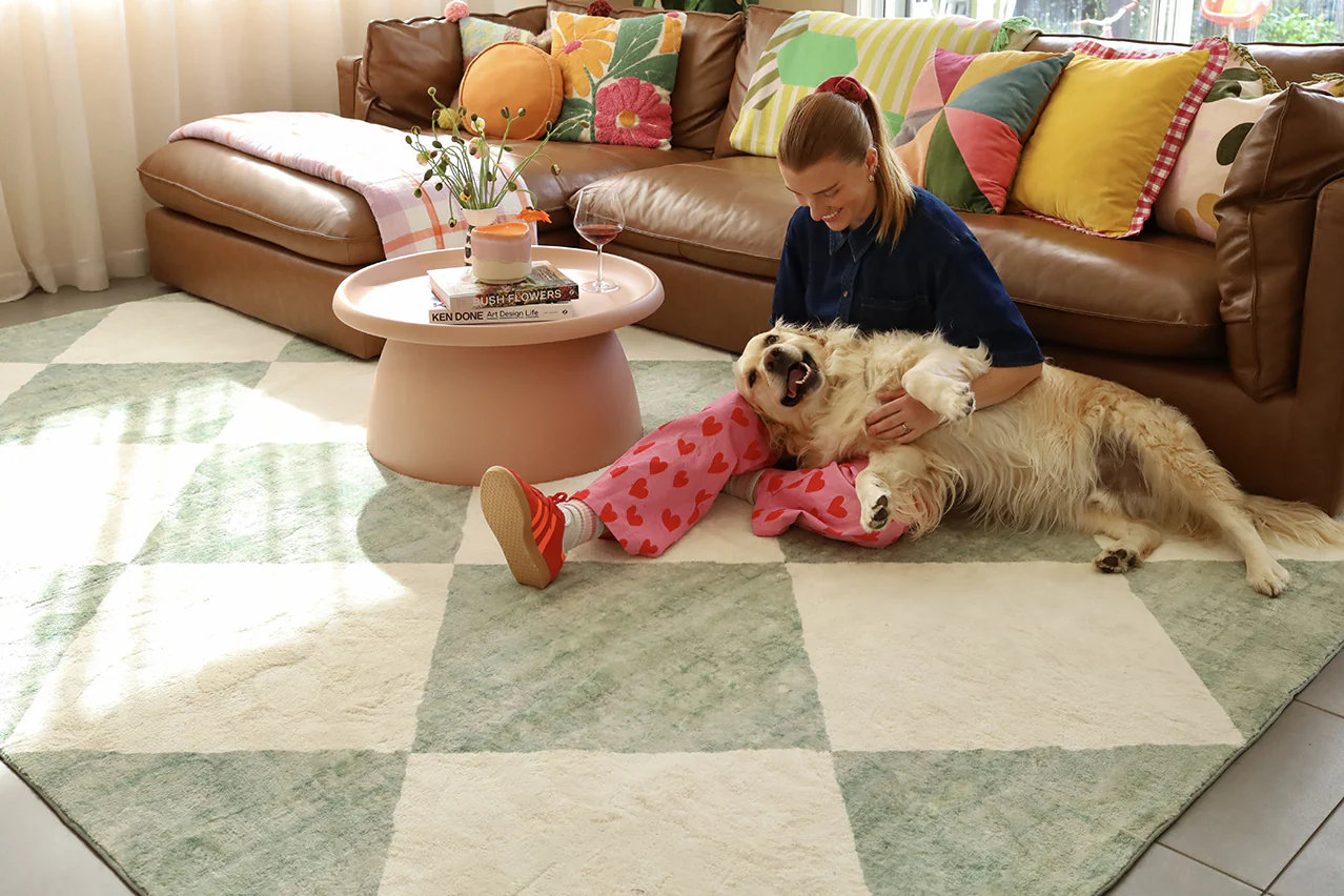 Octavia Green Cream Checkered Washable Rug - Image 8