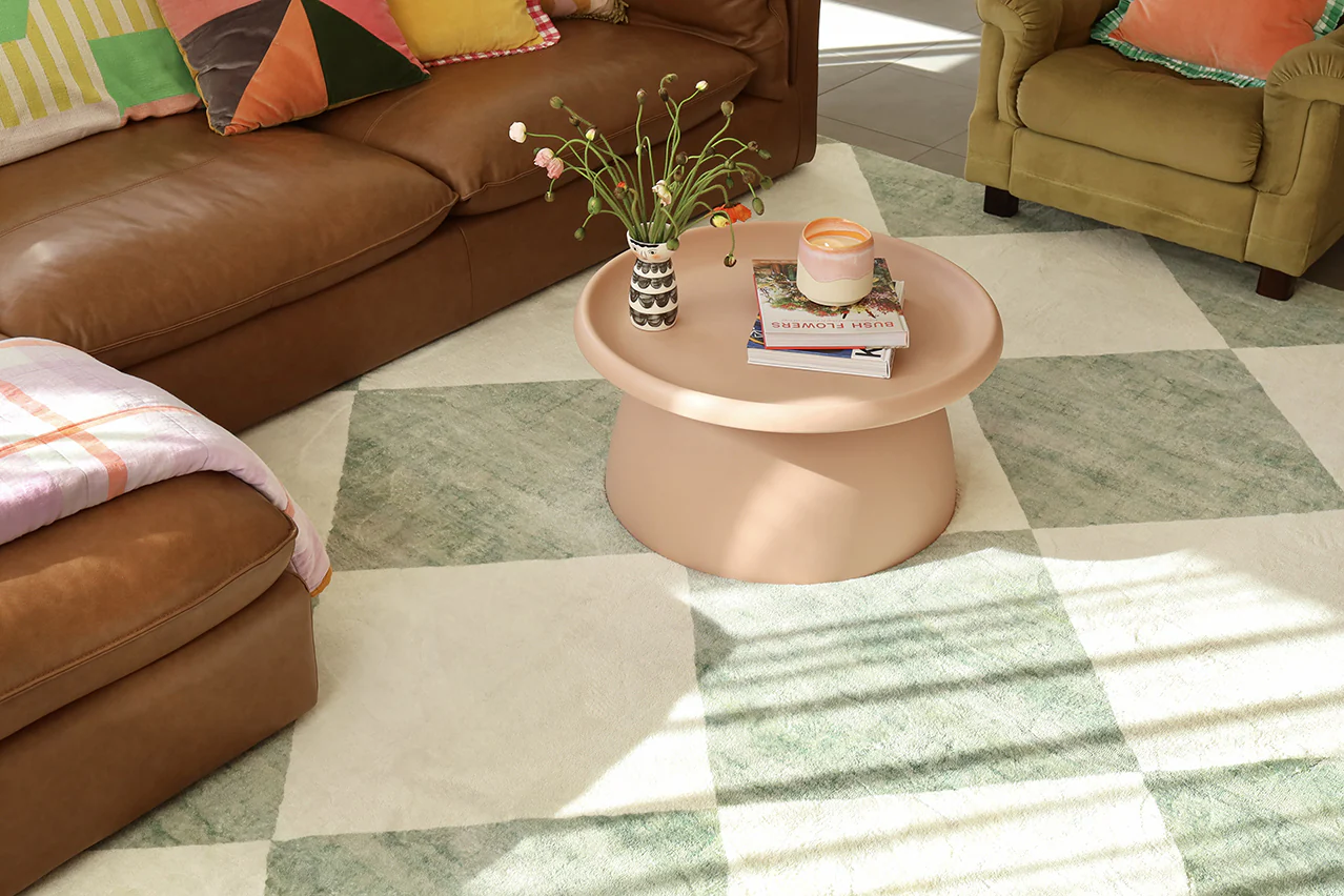 Octavia Green Cream Checkered Washable Rug - Image 9