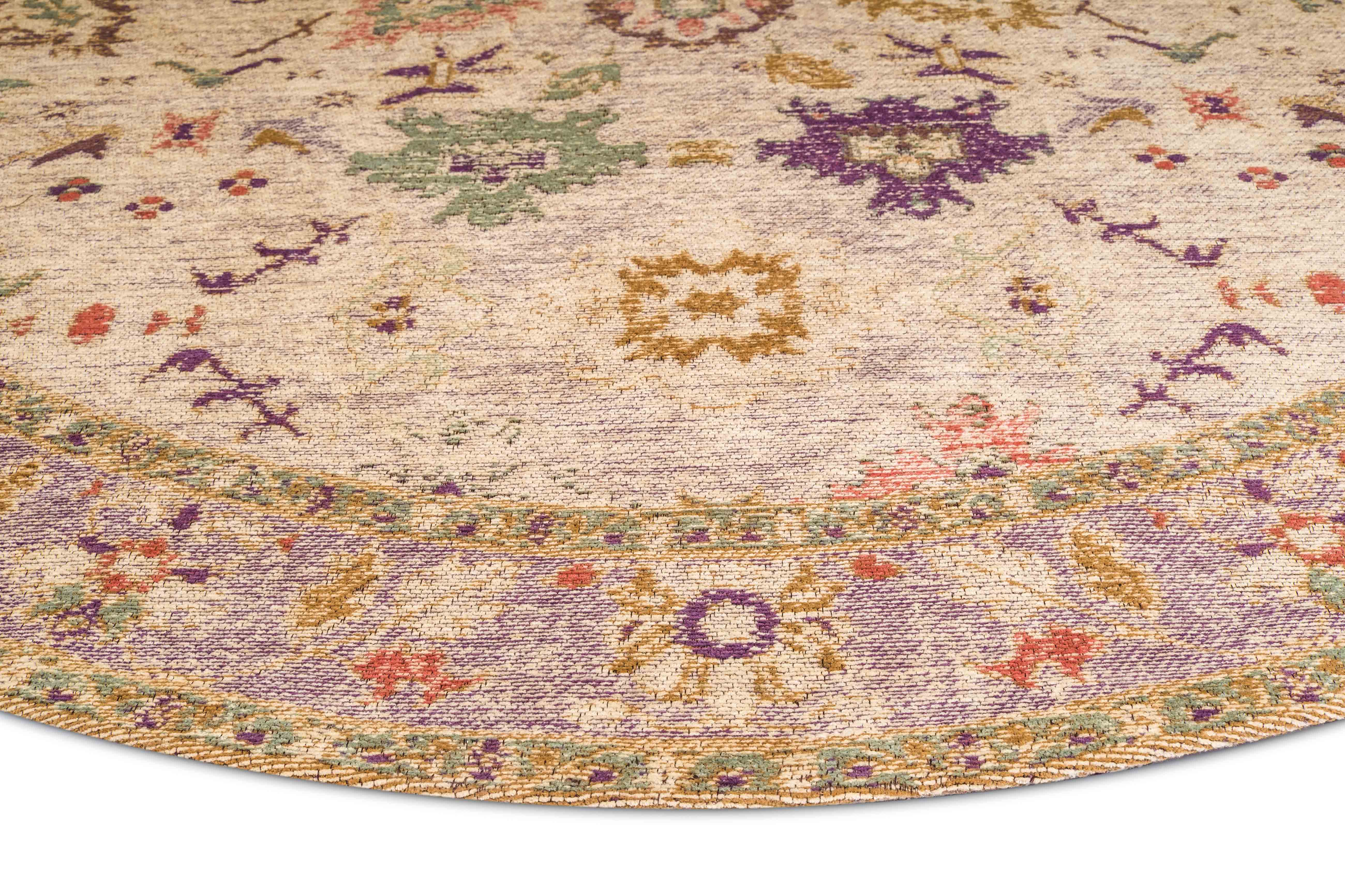 Olivia Boho Beige Purple and Coral Round Rug - Image 3