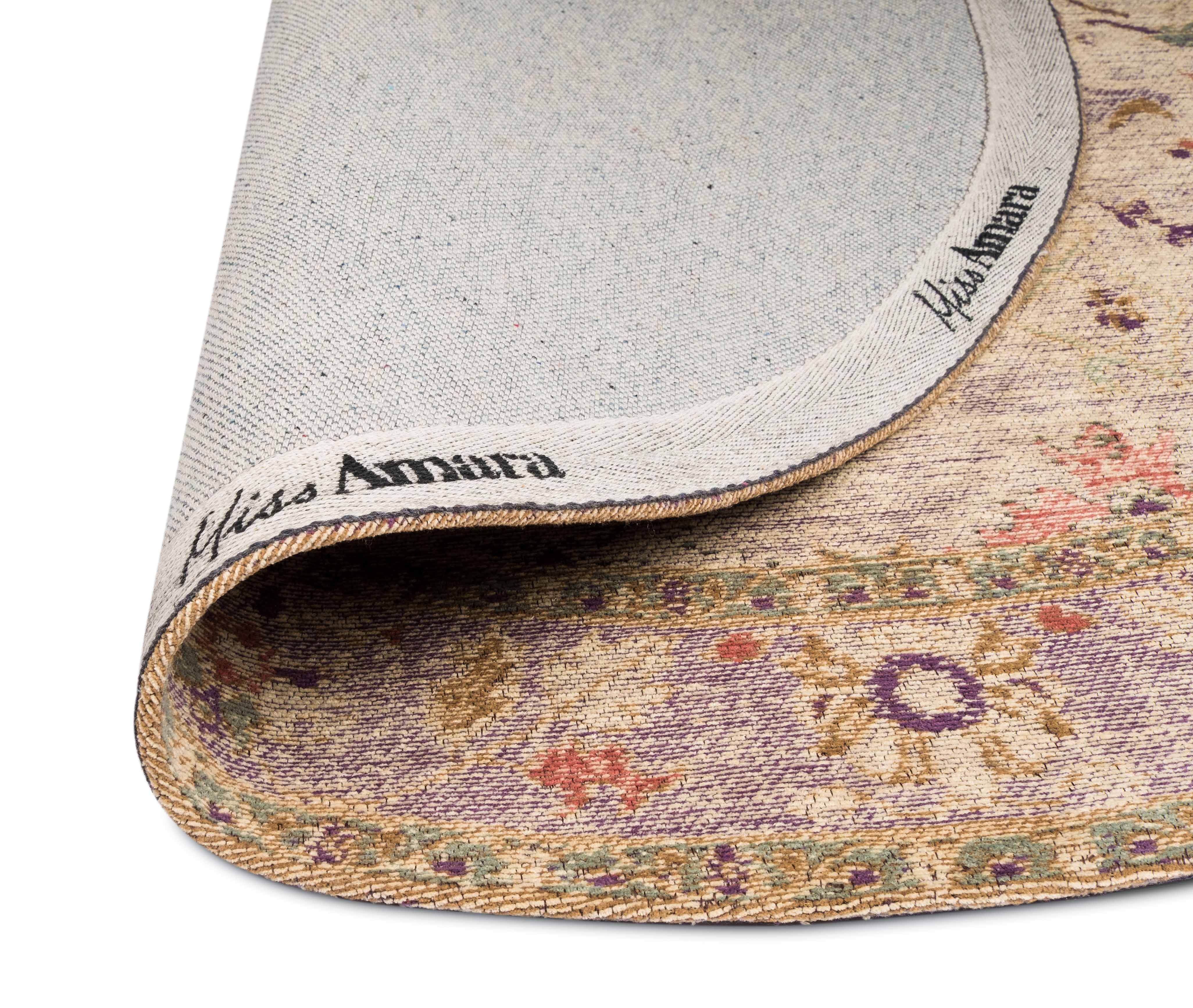 Olivia Boho Beige Purple and Coral Round Rug - Image 4