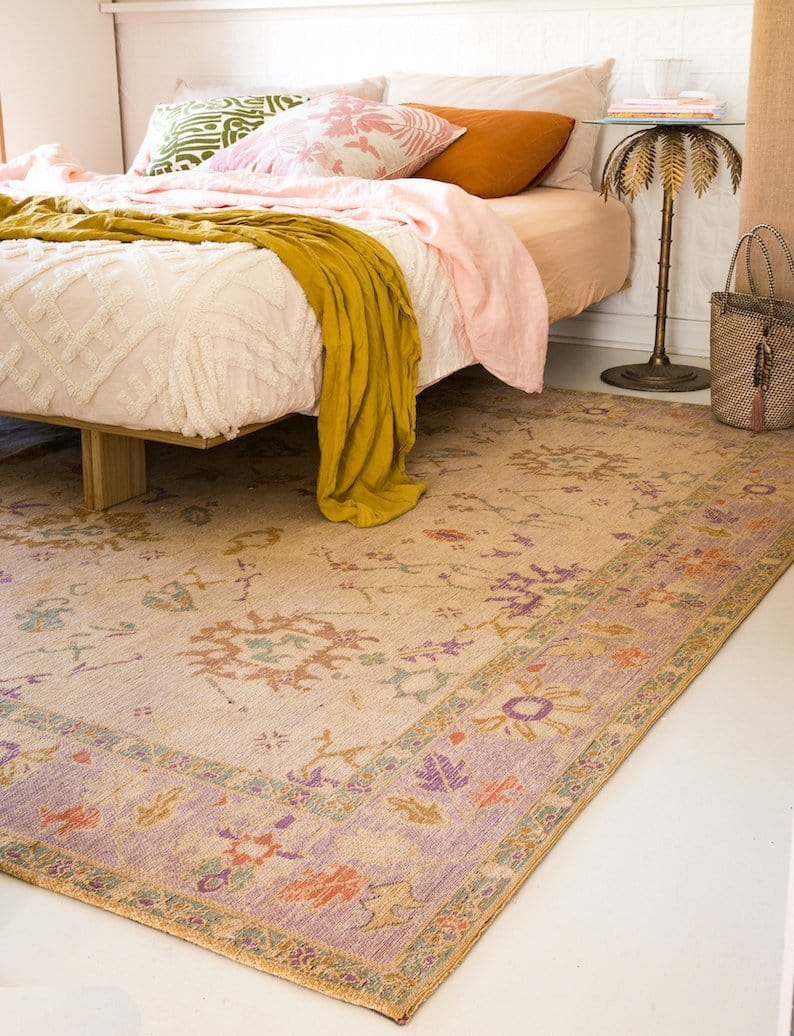 Olivia Boho Traditional Beige Purple and Coral Rug - Image 4