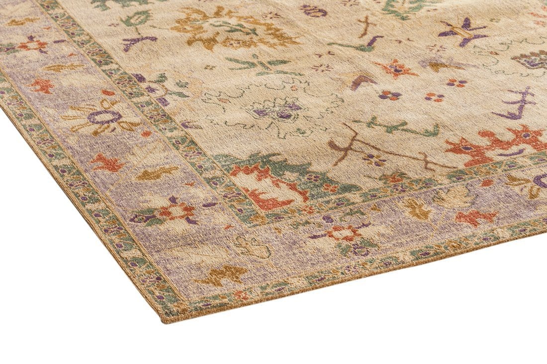 Olivia Boho Traditional Beige Purple and Coral Rug - Image 6